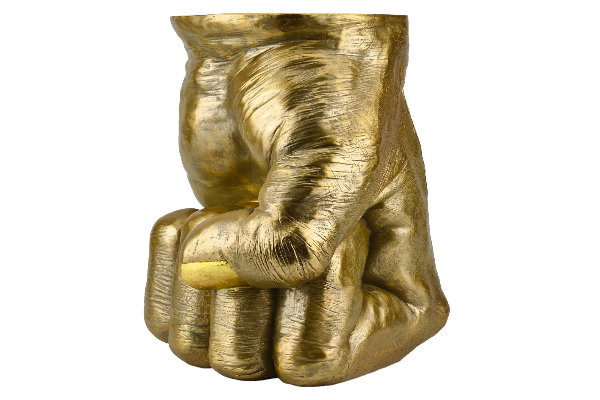 Table d’appoint faite à la main FIST 50cm sculpture de poing de table ronde en or