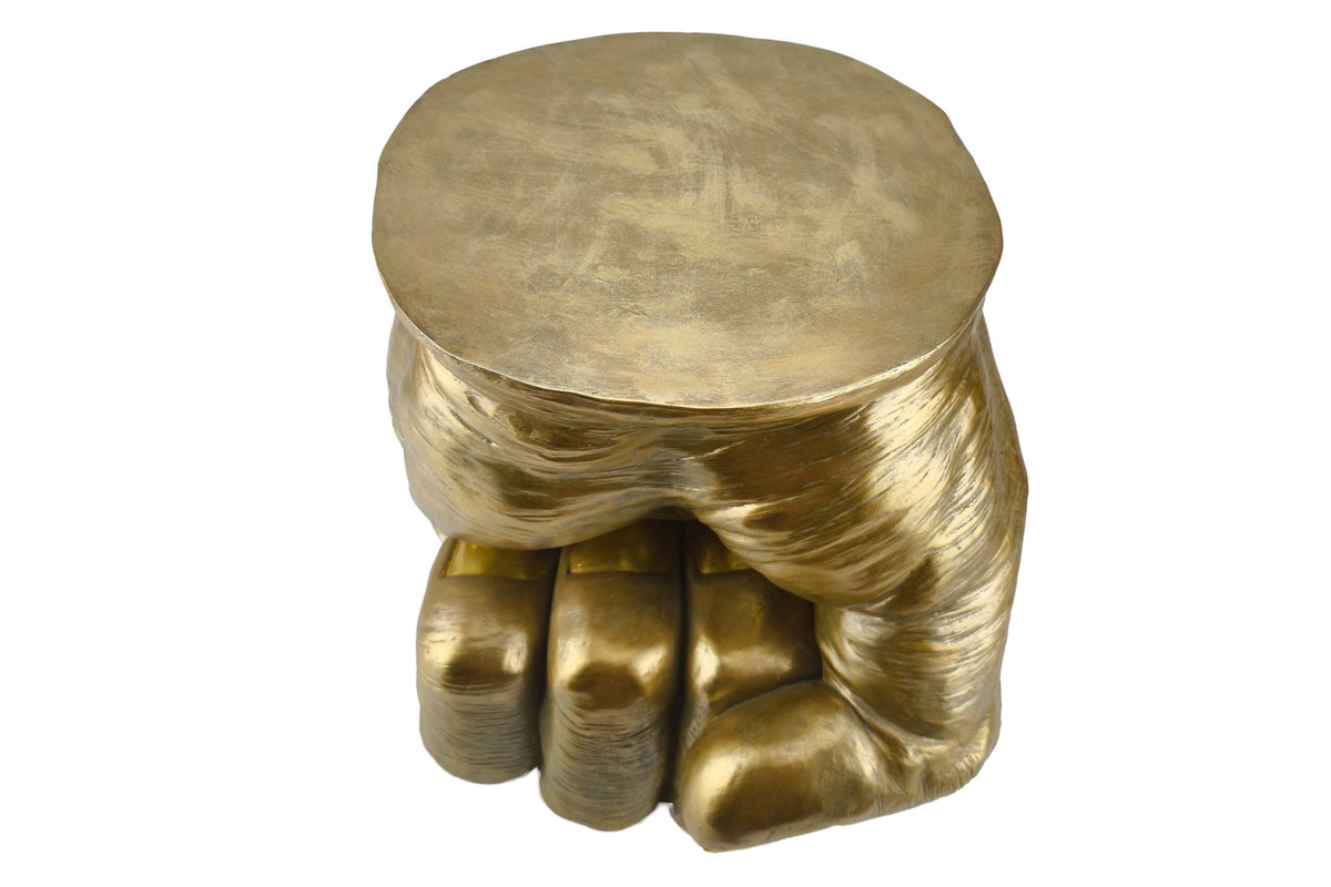 Table d’appoint faite à la main FIST 50cm sculpture de poing de table ronde en or