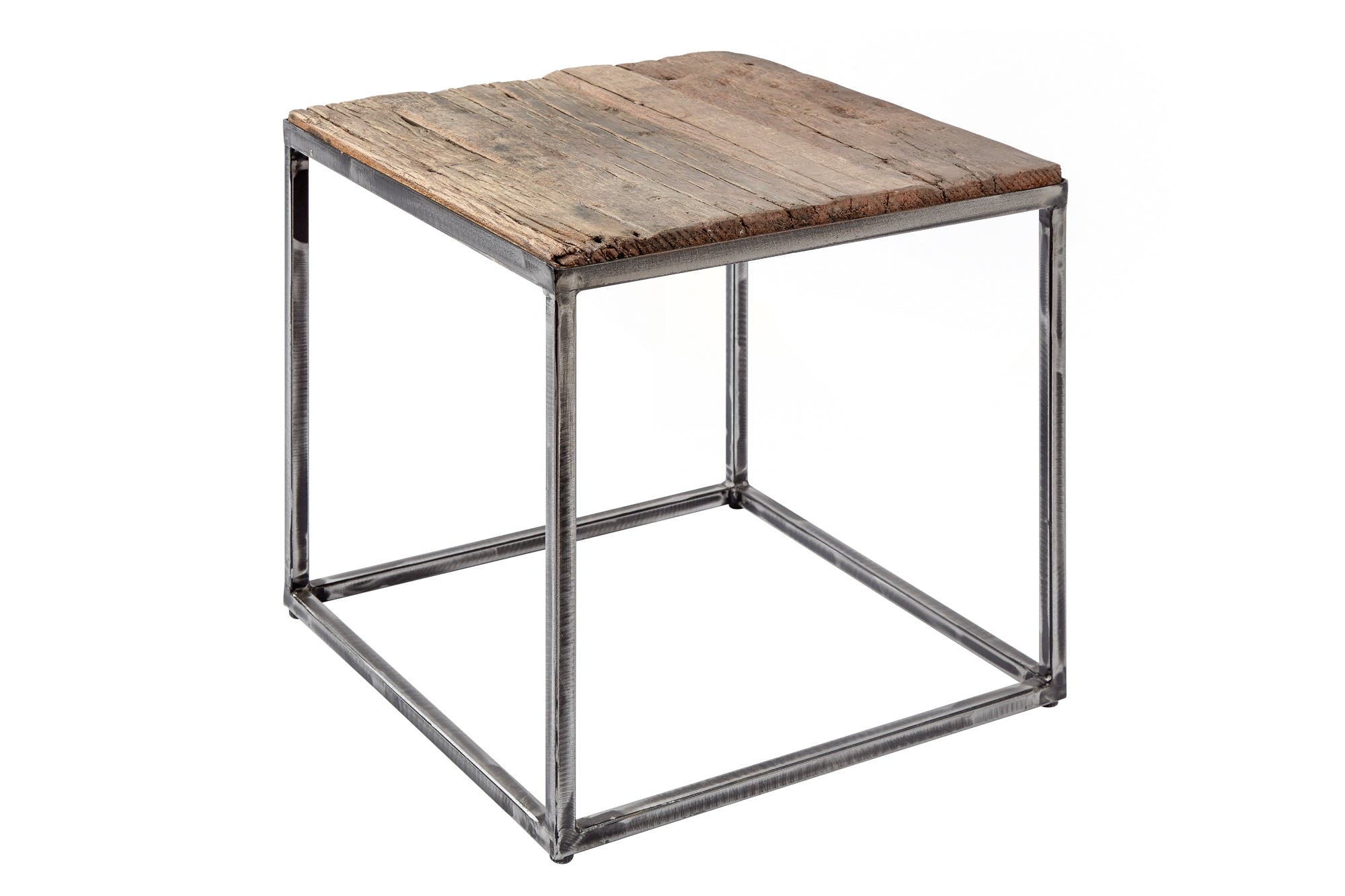 BARRACUDA Mesa auxiliar industrial de madera maciza recuperada de 40 cm con patas curvadas