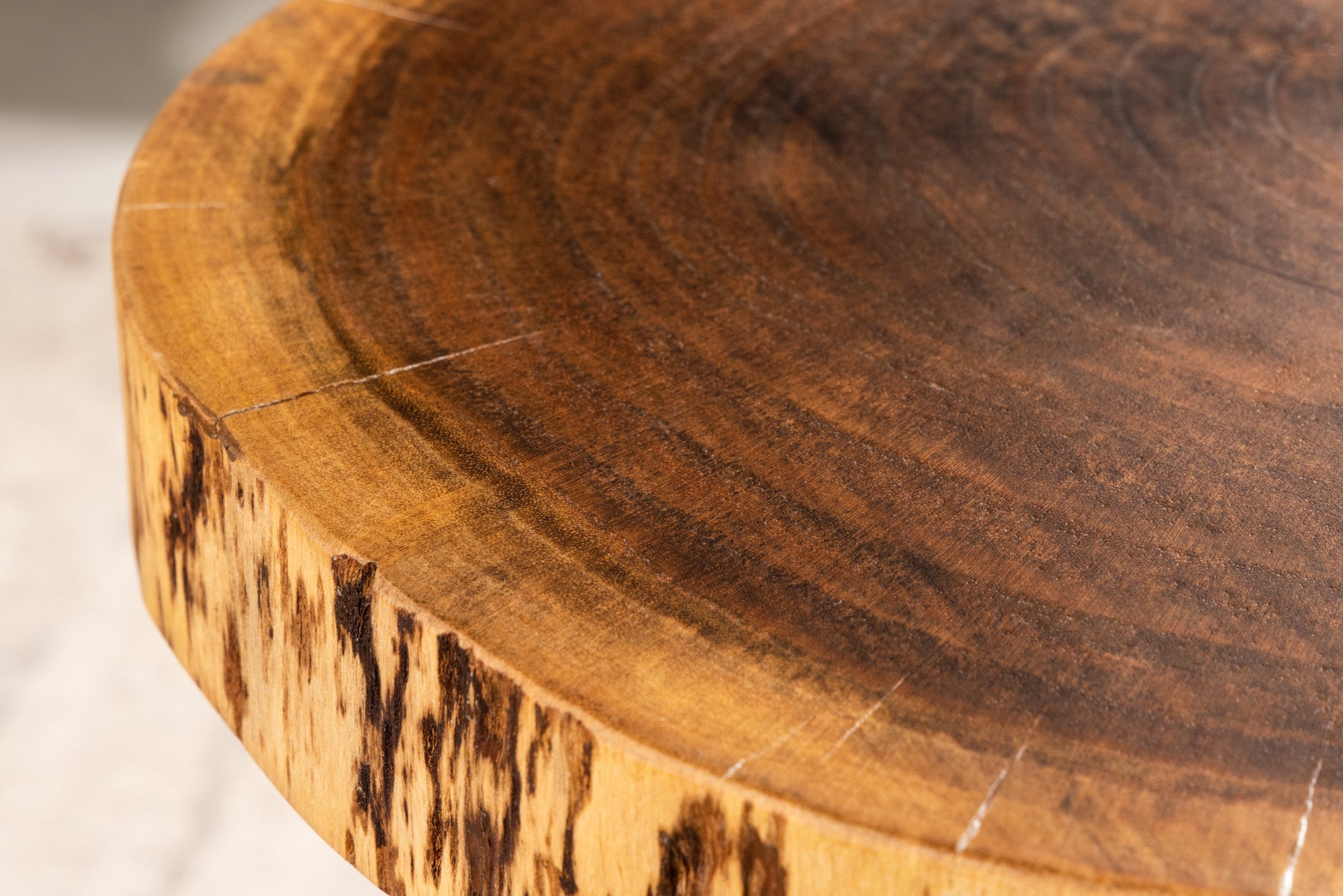 GOA Mesa auxiliar industrial de 40 cm de madera maciza de acacia natural, patas redondas de horquilla
