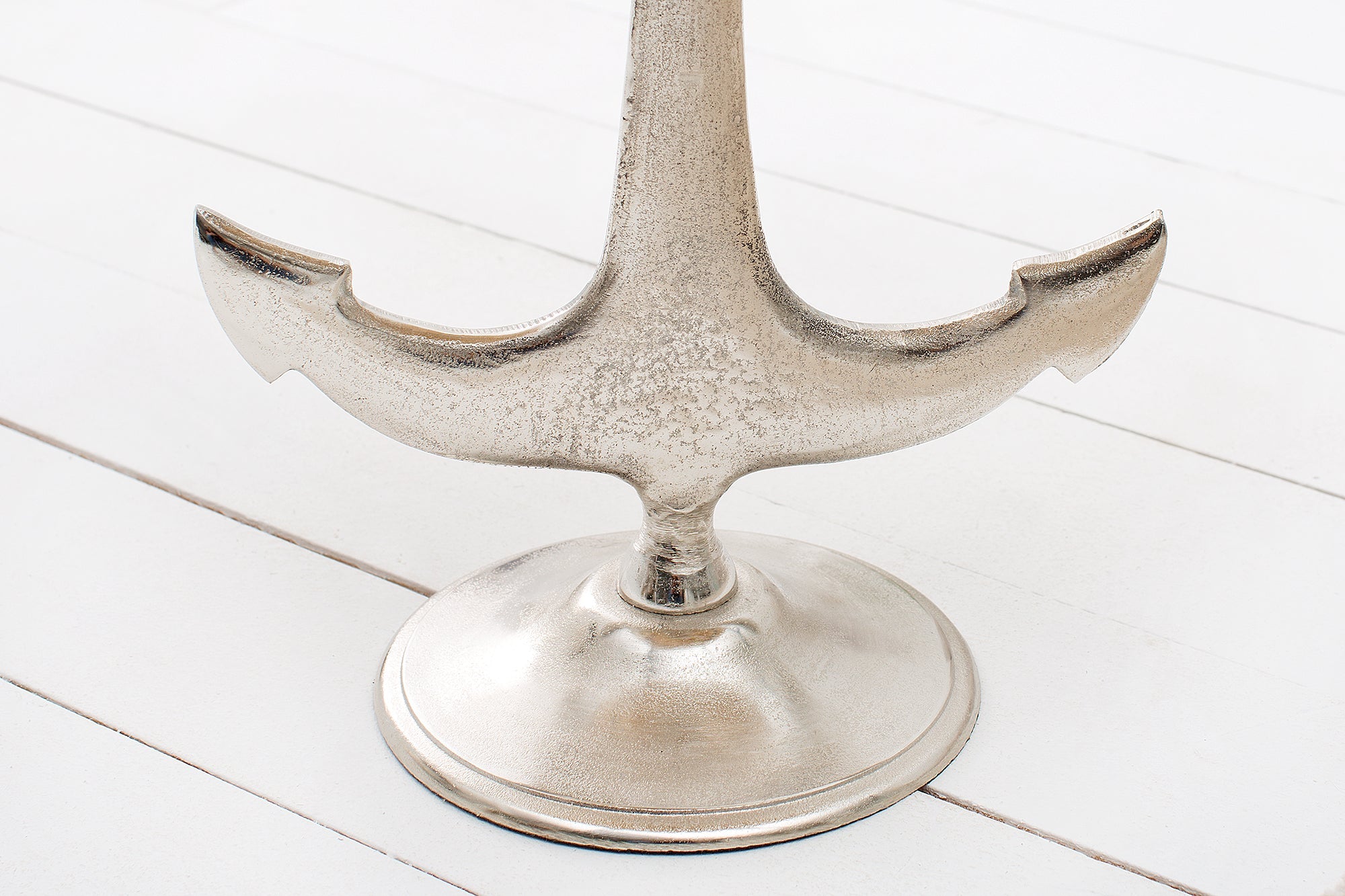 SEVEN SEAS mesa auxiliar marítima 50cm redonda diseño ancla plata madera mango metal
