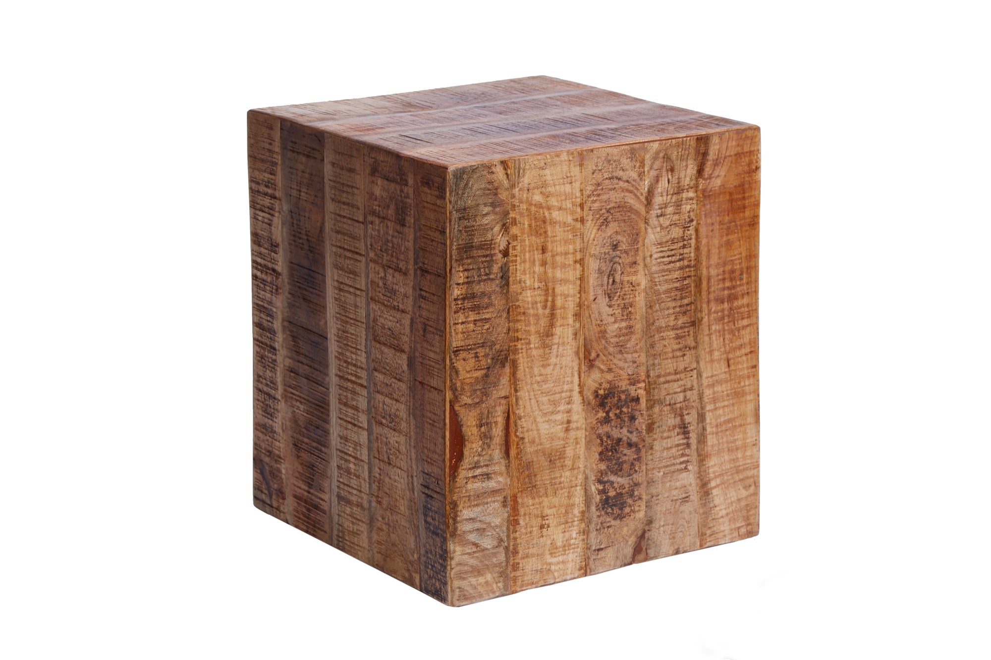FACTORY Mesa auxiliar maciza de 45 cm de madera de mango natural flameada con ruedas