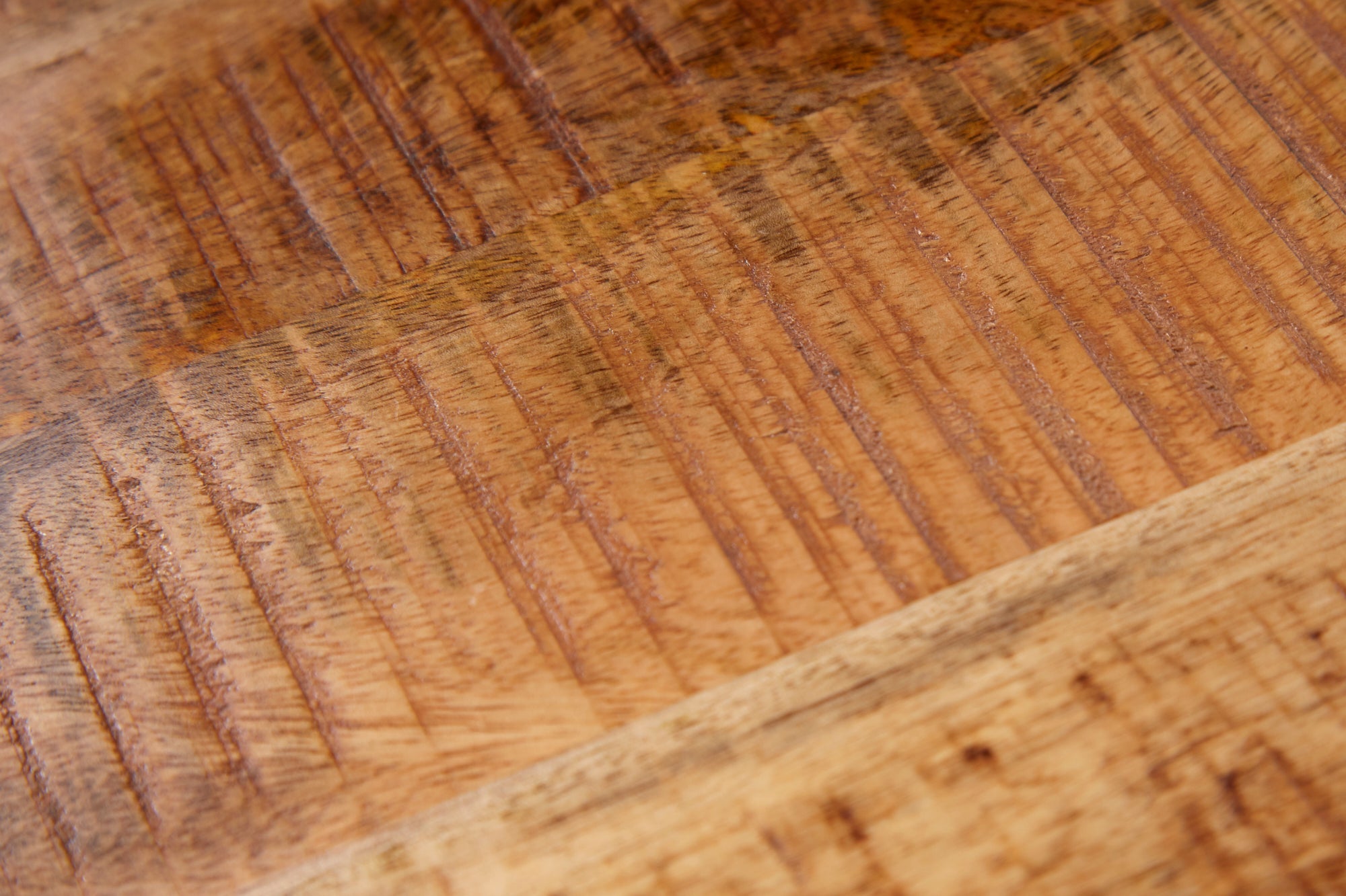 FACTORY Mesa auxiliar maciza de 45 cm de madera de mango natural flameada con ruedas