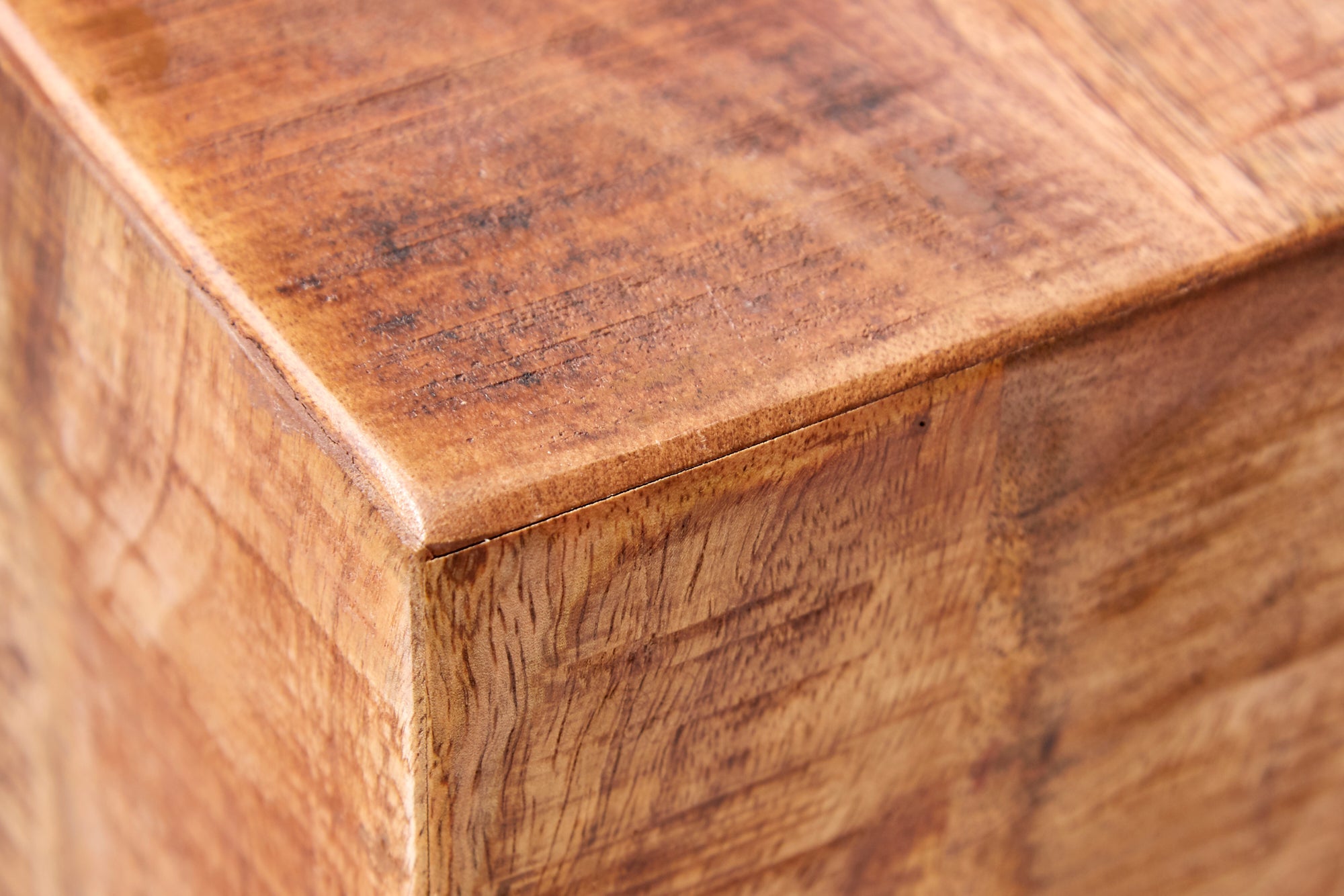 FACTORY Mesa auxiliar maciza de 45 cm de madera de mango natural flameada con ruedas