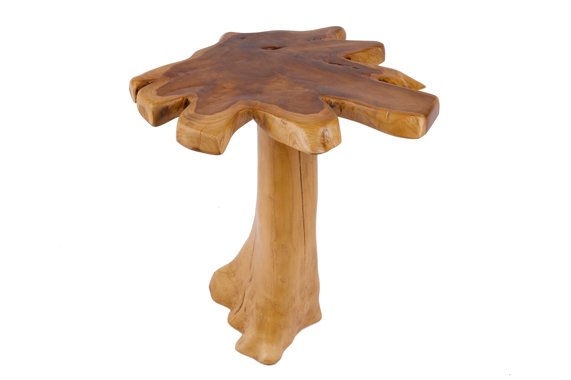 ROOT Mesa auxiliar de teca maciza de 60 cm con anillas anuales