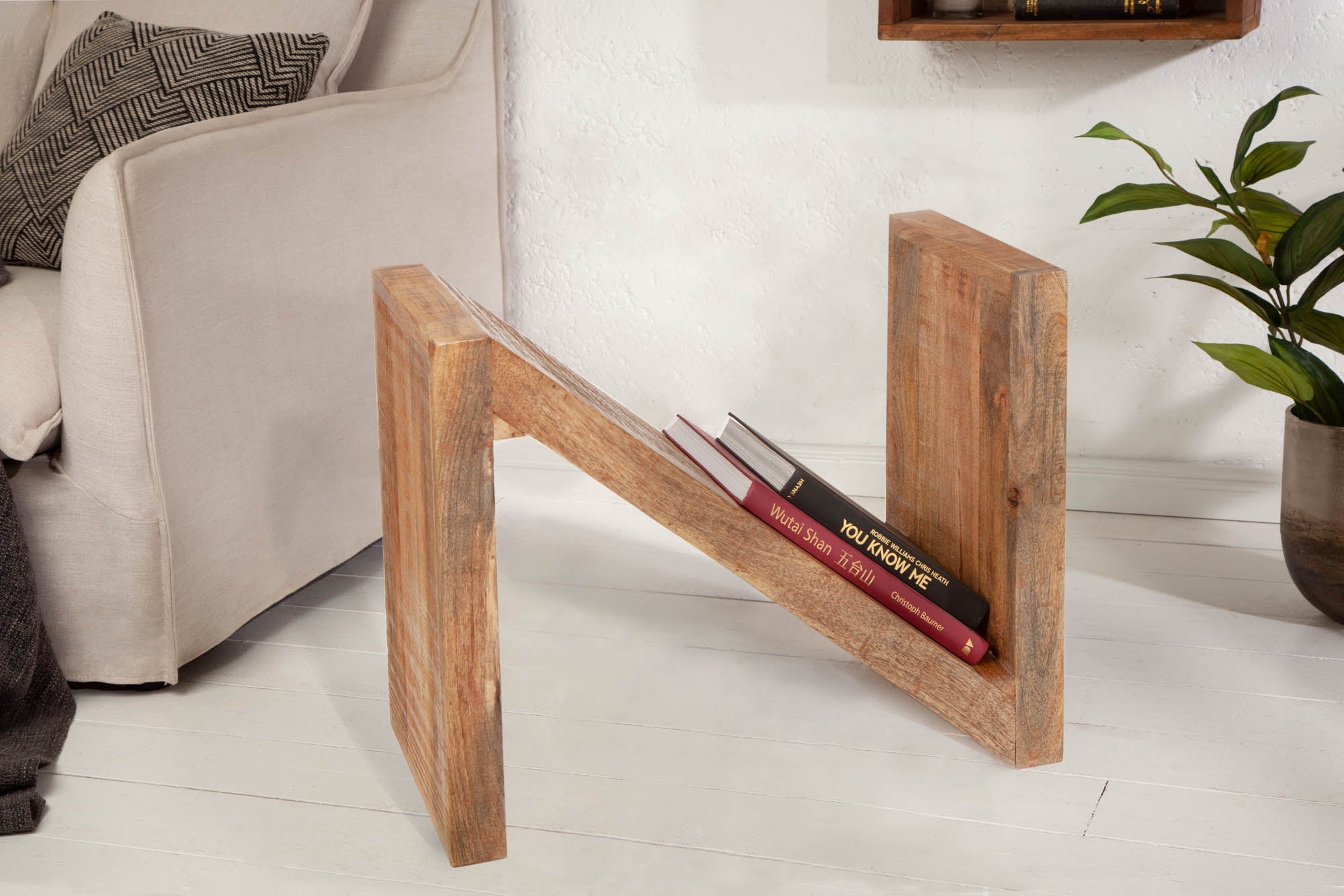 Mesa auxiliar en forma de Z de madera maciza de mango 45 cm hecha a mano