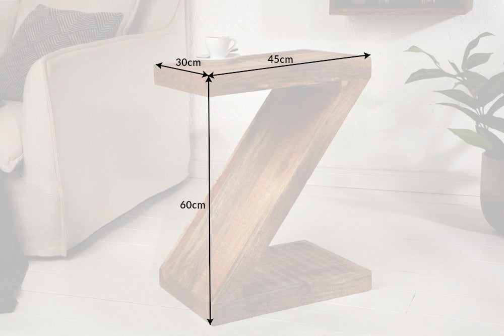 Mesa auxiliar en forma de Z de madera maciza de mango 45 cm hecha a mano