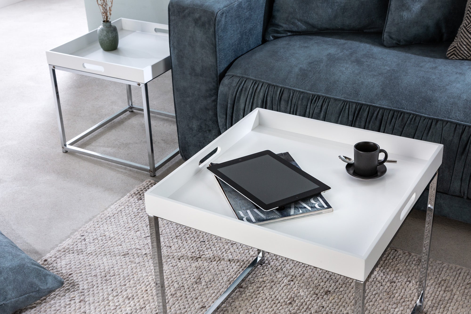 Mesa auxiliar moderna juego de 2 ELEMENTS 50cm tablero desmontable cromo blanco