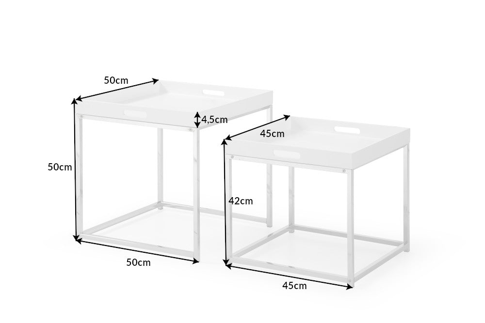 Mesa auxiliar moderna juego de 2 ELEMENTS 50cm tablero desmontable cromo blanco