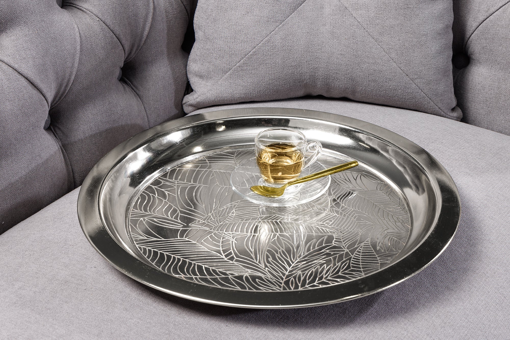 Table d'appoint orientale CASABLANCA 50cm plateau noir argenté amovible pliable