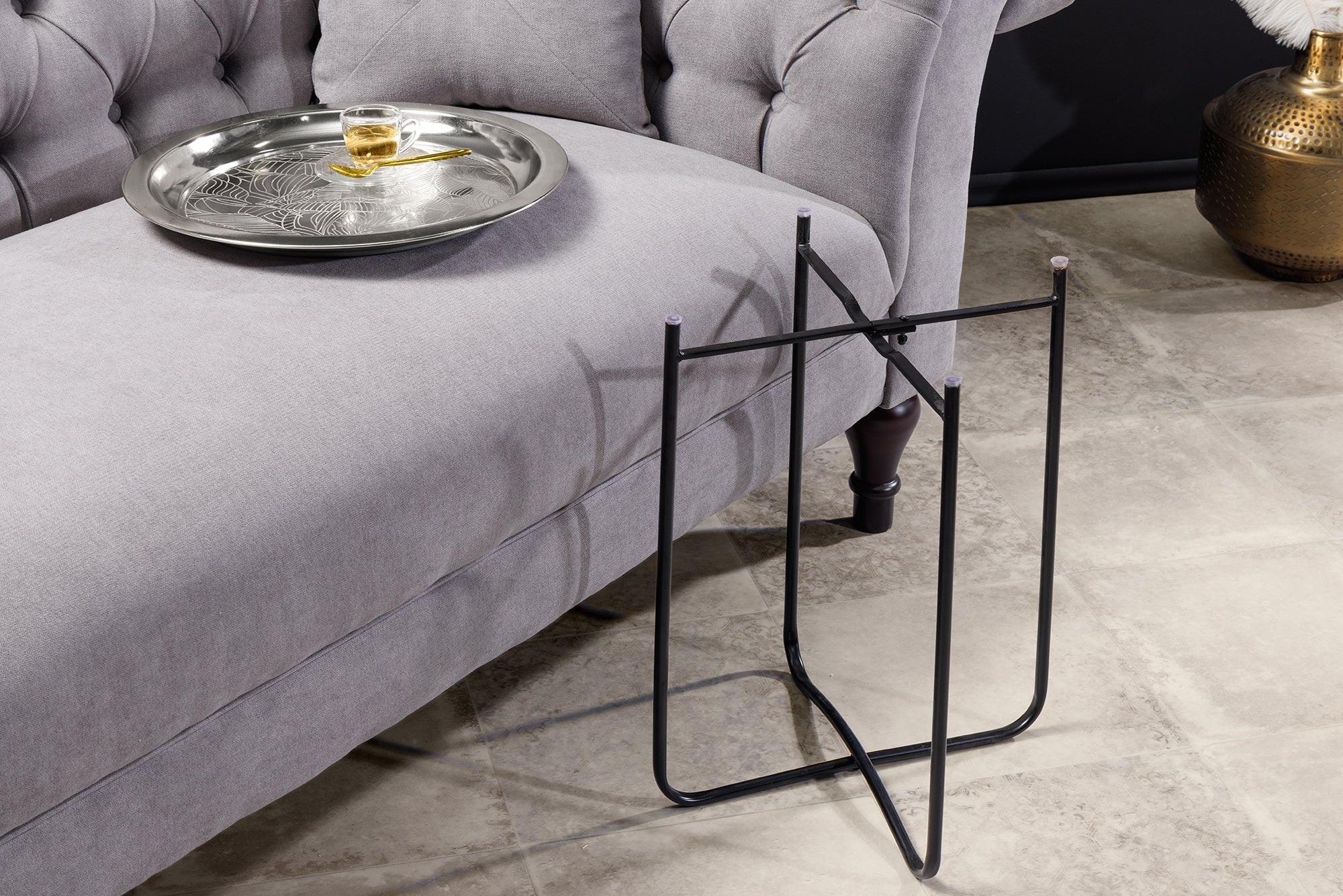Table d'appoint orientale CASABLANCA 50cm plateau noir argenté amovible pliable