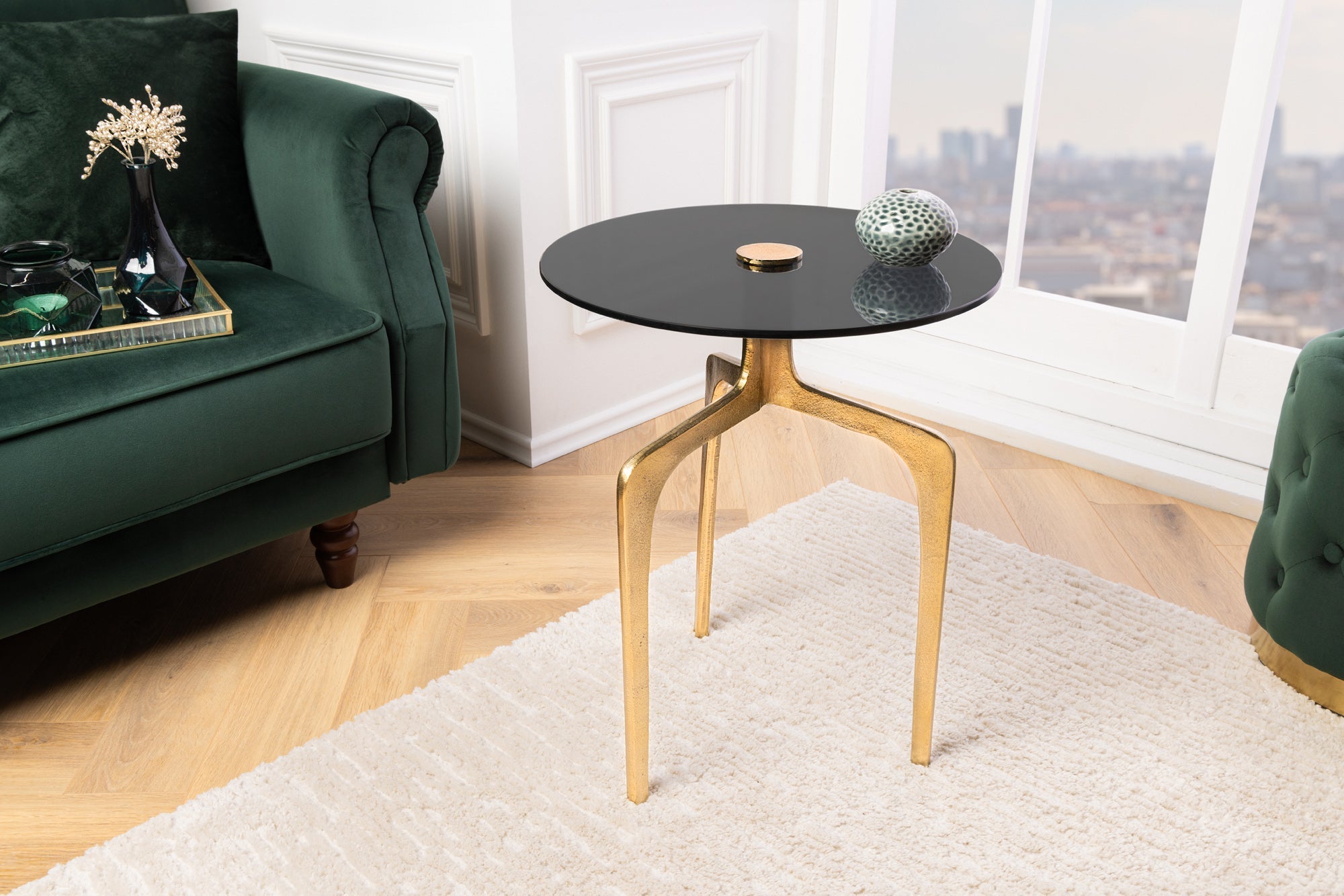 mesa-dappoint-abstracto-60cm-patas-de-latón-metal-dorado-vidrio-negro-hecho a mano_43495 (inv)