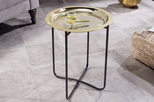 Table d'appoint ronde CASABLANCA 50cm laiton doré noir plateau amovible pliable