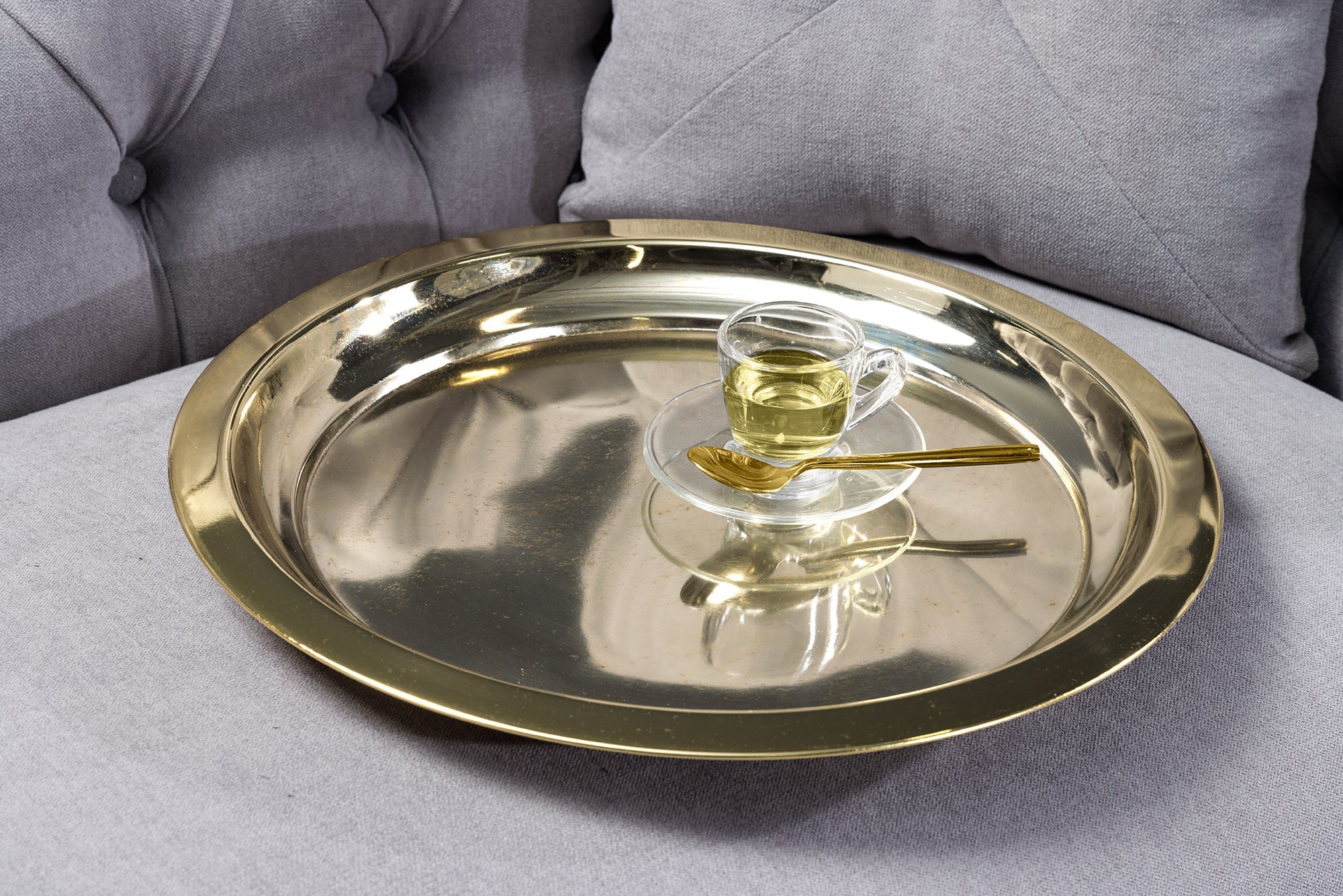 Table d'appoint ronde CASABLANCA 50cm laiton doré noir plateau amovible pliable