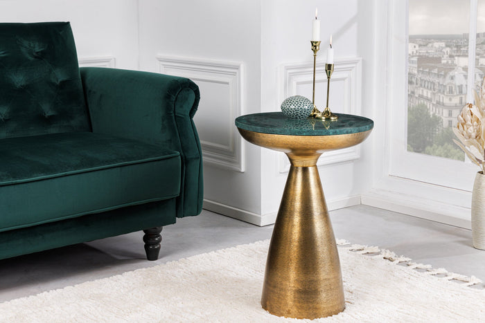 Table d'appoint ronde ELEMENTS 60 cm en marbre vert doré faite main