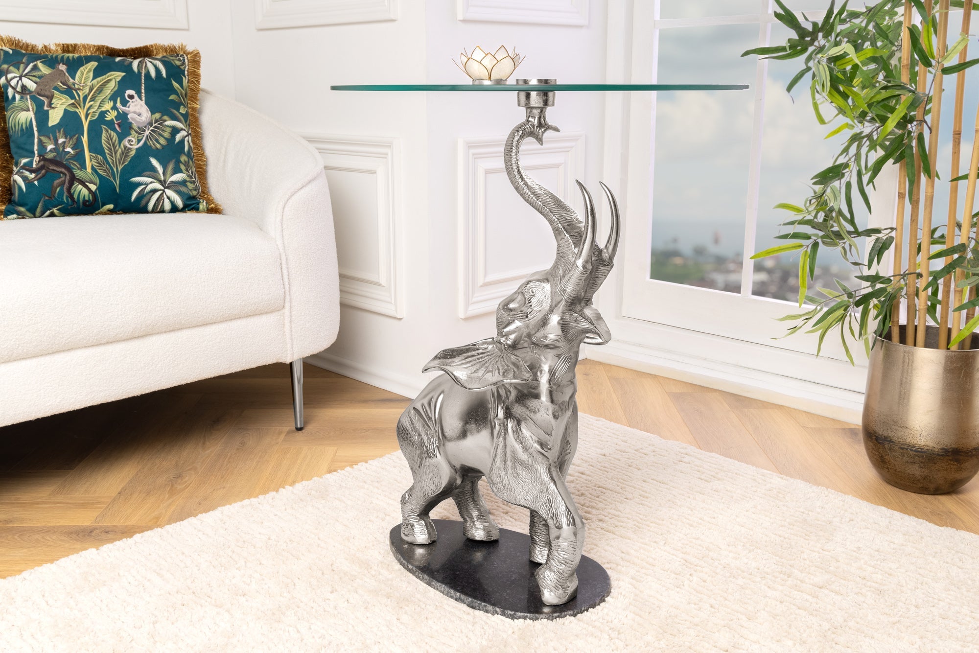 mesa-dappoint-ronde-elefante-80cm-metal-plata-vidrio-mármol-escultura-hecha a mano_43557 (inv)