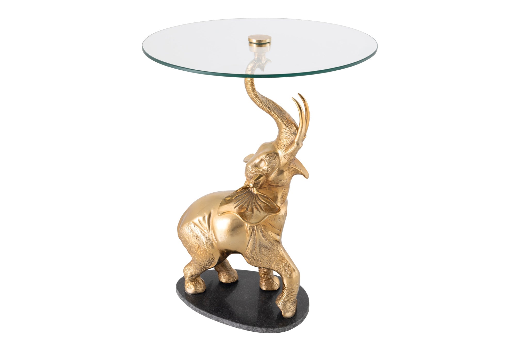 ELEFANTE mesa auxiliar redonda 80cm metal dorado cristal marmol escultura hecha a mano