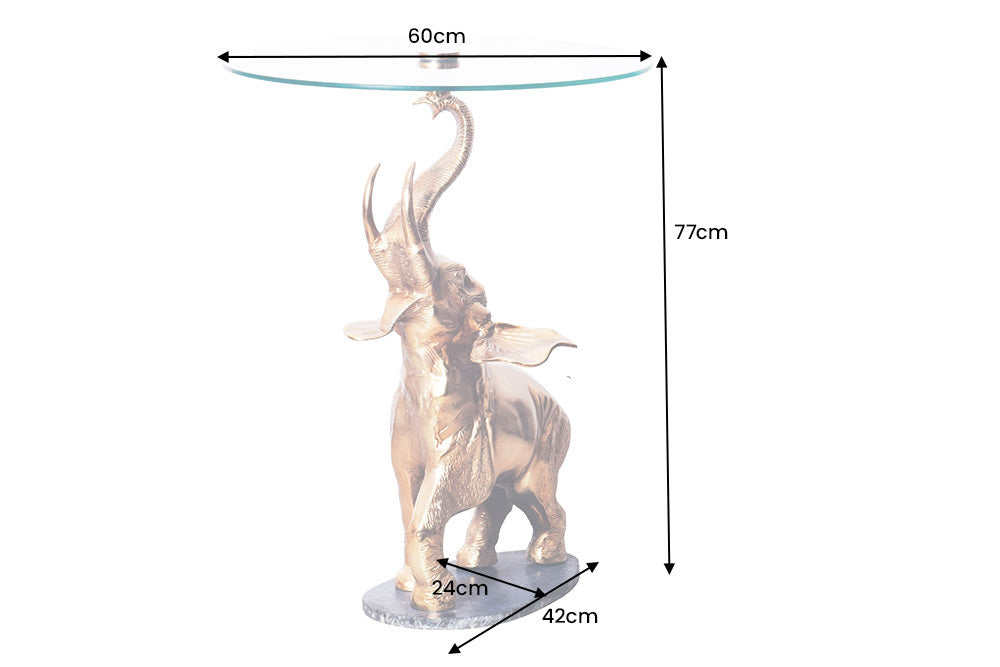 ELEFANTE mesa auxiliar redonda 80cm metal dorado cristal marmol escultura hecha a mano