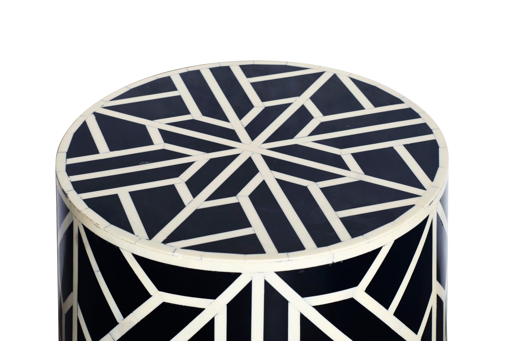HARMONY NATURE Mesa auxiliar redonda de marquetería de hueso 45 cm, negra y blanca, hecha a mano