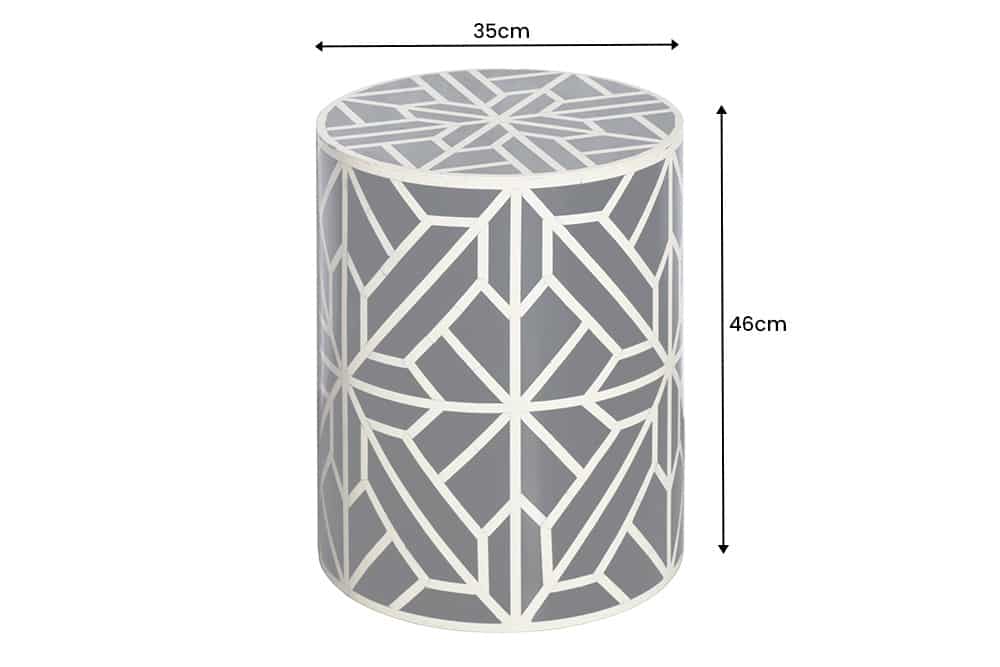 HARMONY NATURE Mesa auxiliar redonda de marquetería de hueso 45 cm, negra y blanca, hecha a mano