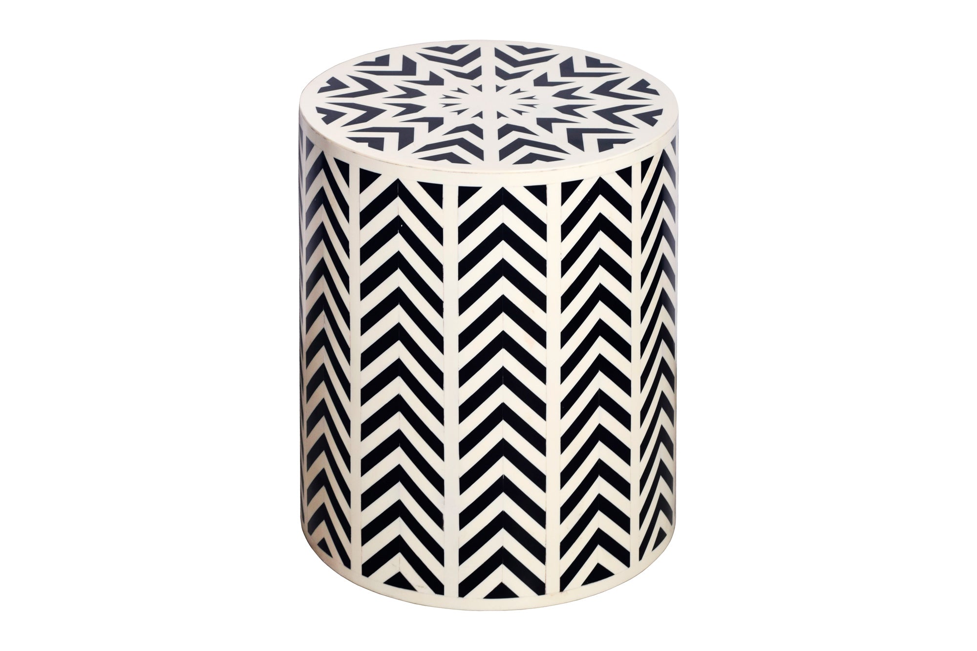 Table d’appoint ronde HARMONY NATURE 45cm blanc noir mosaïque artisanale