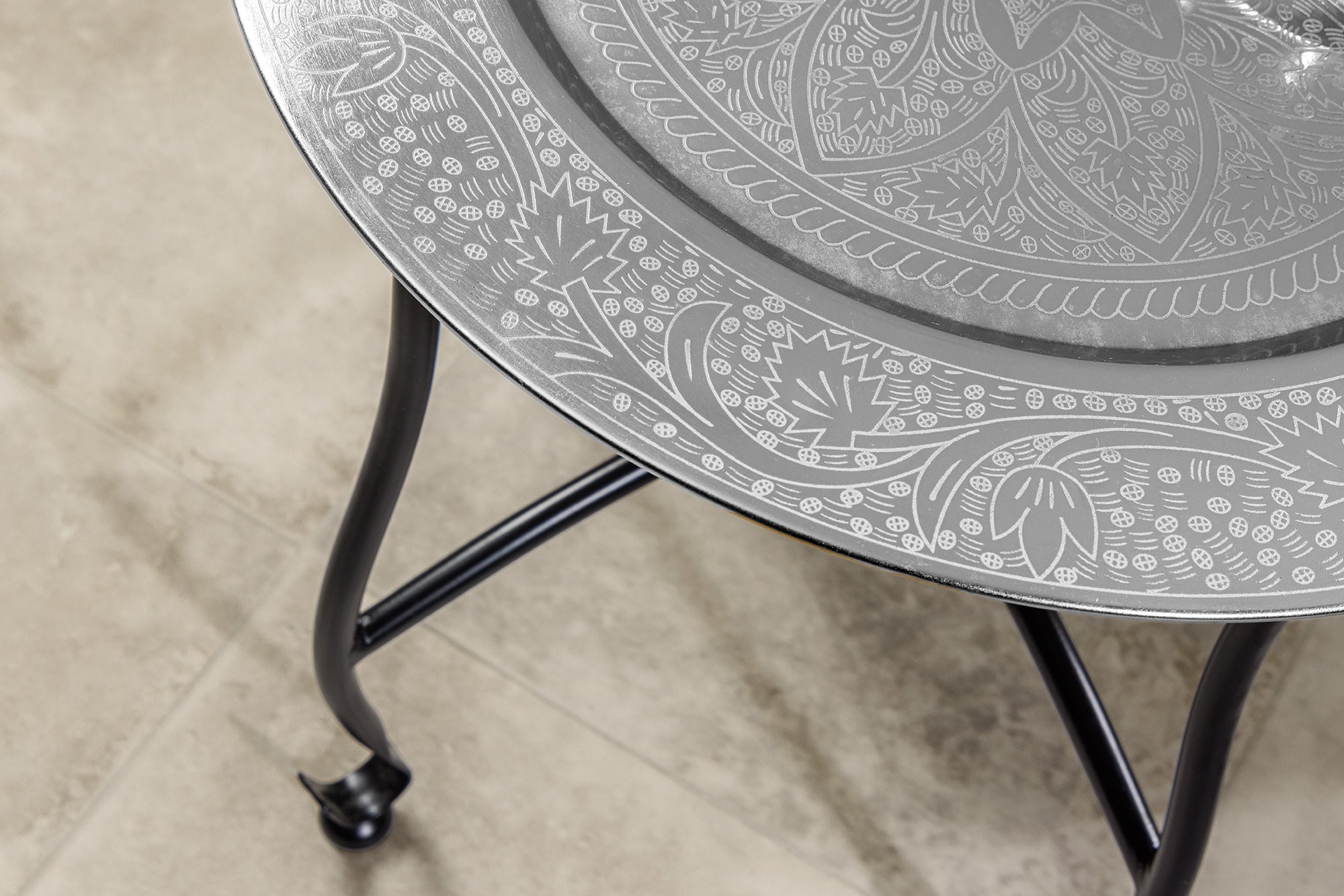 Table d'appoint ronde MARRAKESH 40cm table à thé argentée plateau amovible pliable