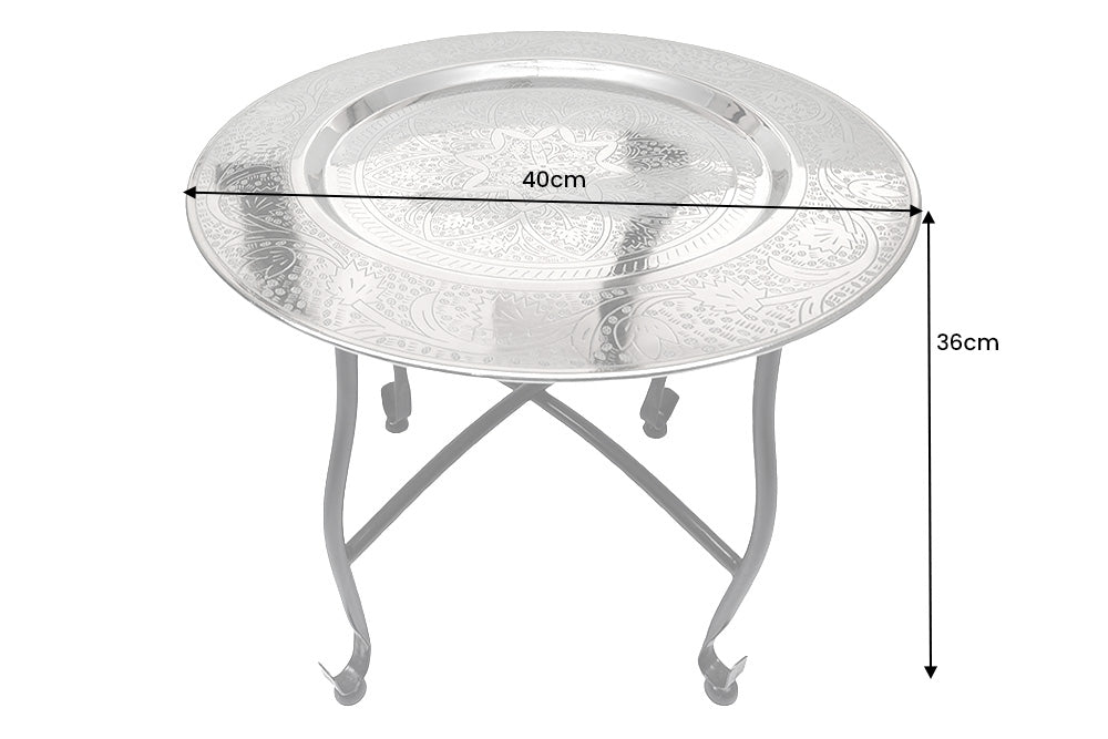 Table d'appoint ronde MARRAKESH 40cm table à thé argentée plateau amovible pliable