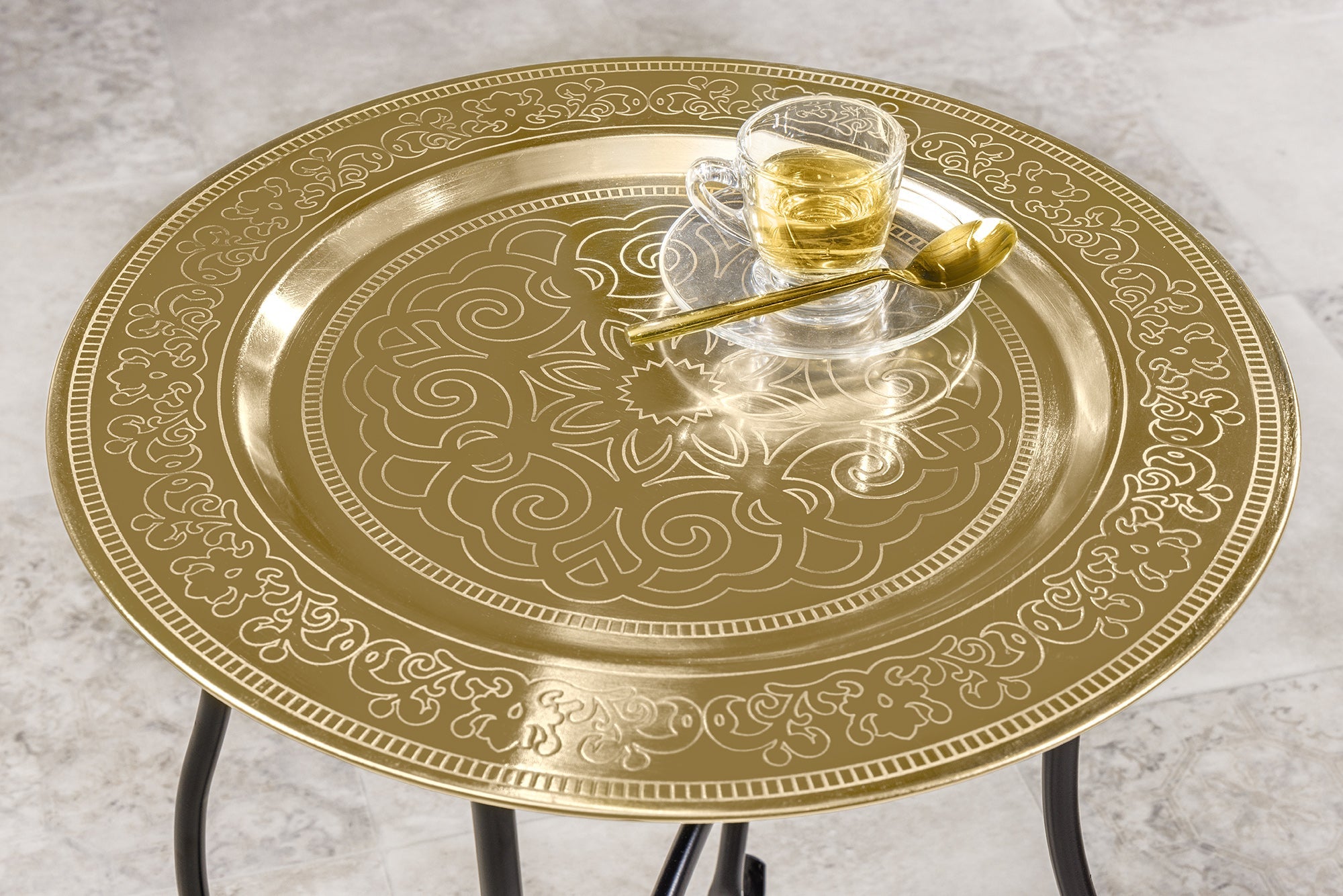 Table d'appoint ronde MARRAKESH 50cm en laiton doré table à thé plateau amovible pliable