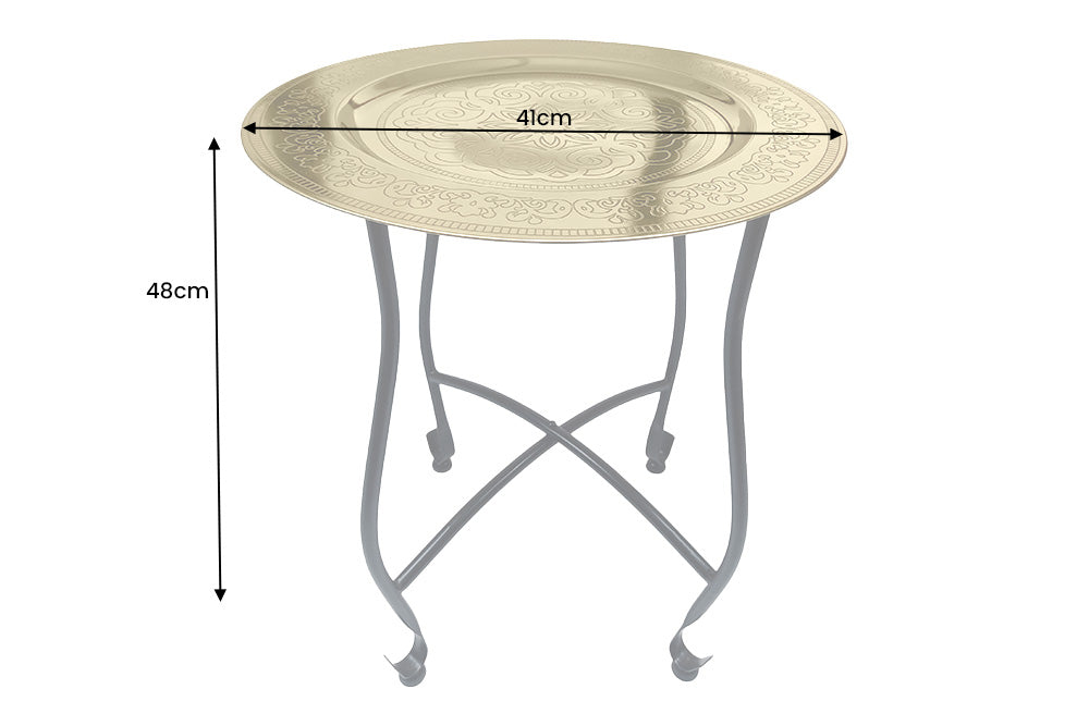 Table d'appoint ronde MARRAKESH 50cm en laiton doré table à thé plateau amovible pliable