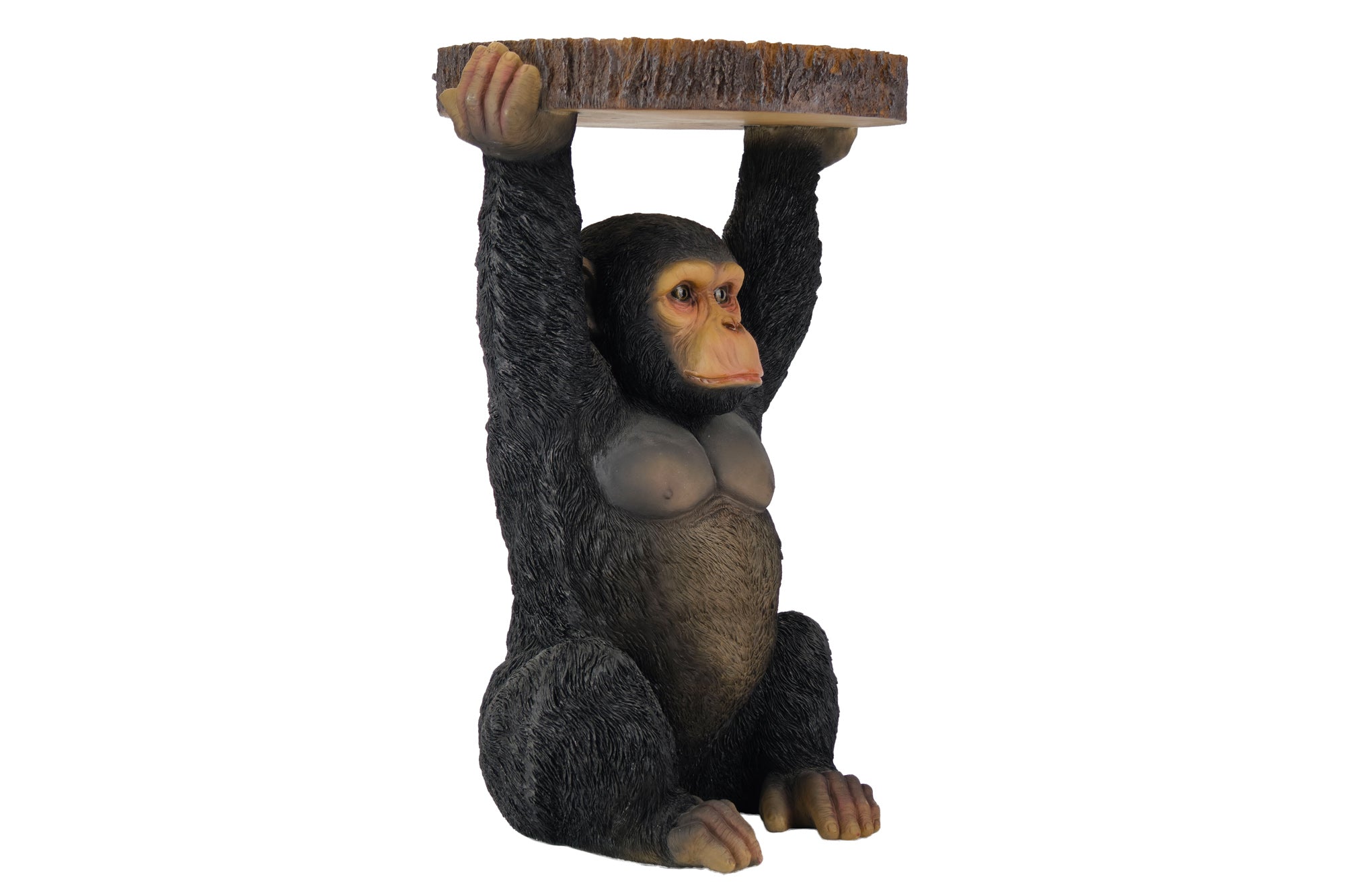 Table d’appoint ronde MONKEY 55cm sculpture de singe gris noir fait main