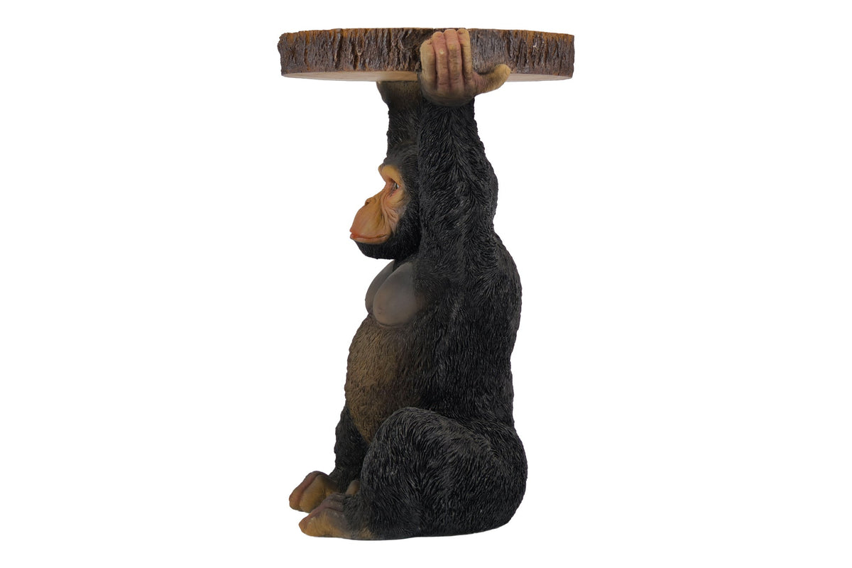 Table d’appoint ronde MONKEY 55cm sculpture de singe gris noir fait main