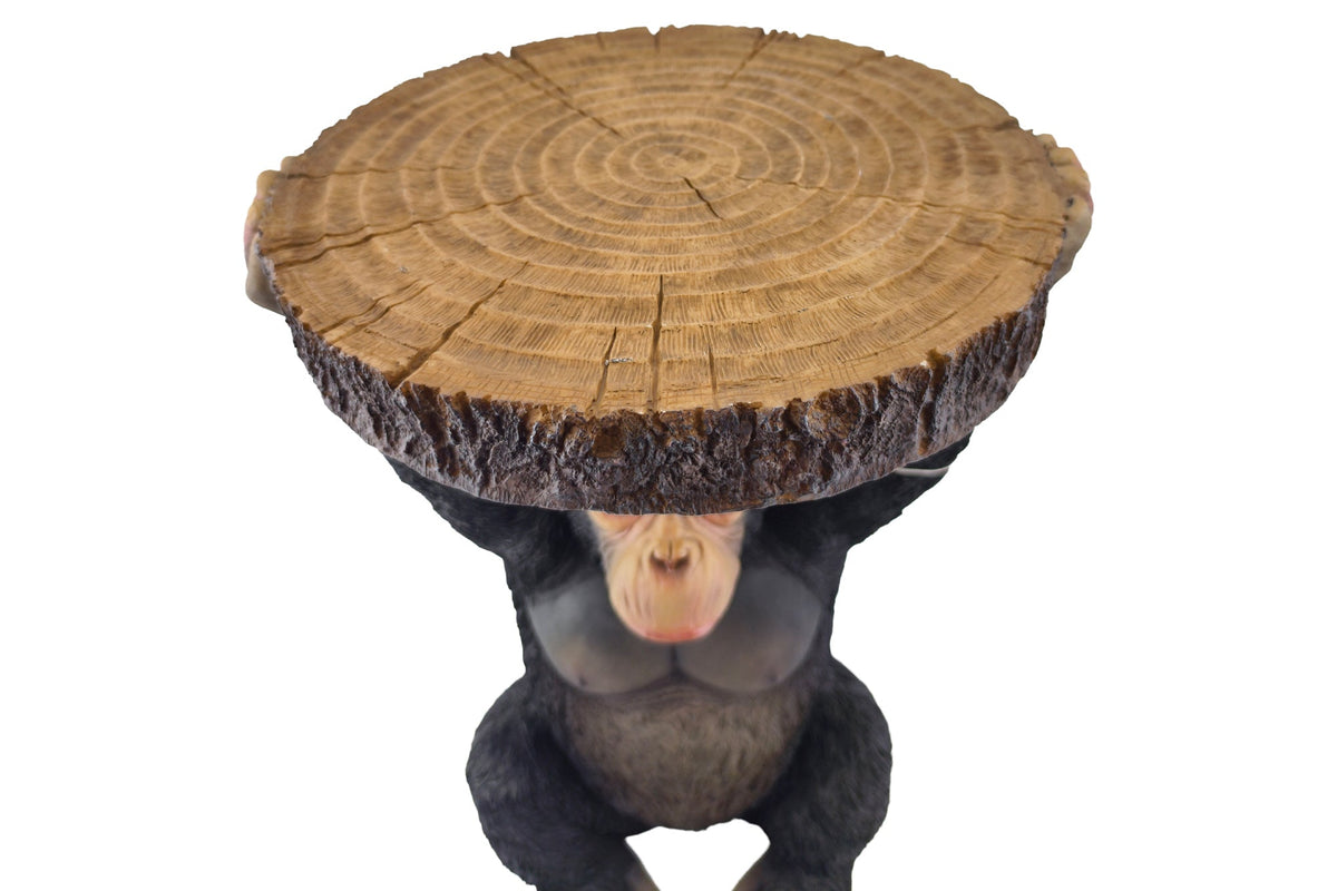 Table d’appoint ronde MONKEY 55cm sculpture de singe gris noir fait main