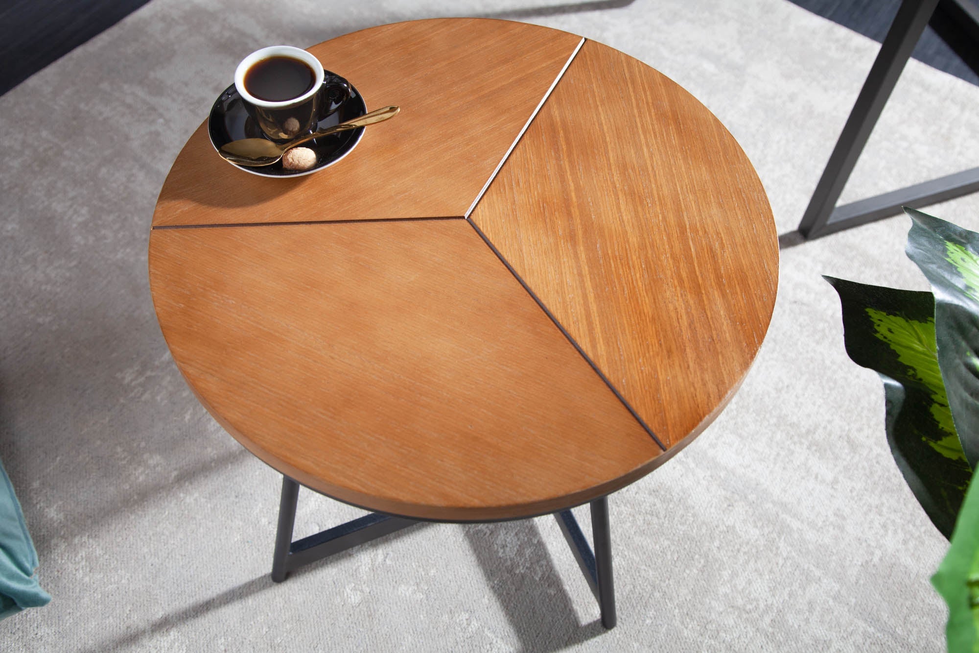 Mesa auxiliar redonda OAK ELEGANCE 45cm diseño roble negro estructura metal