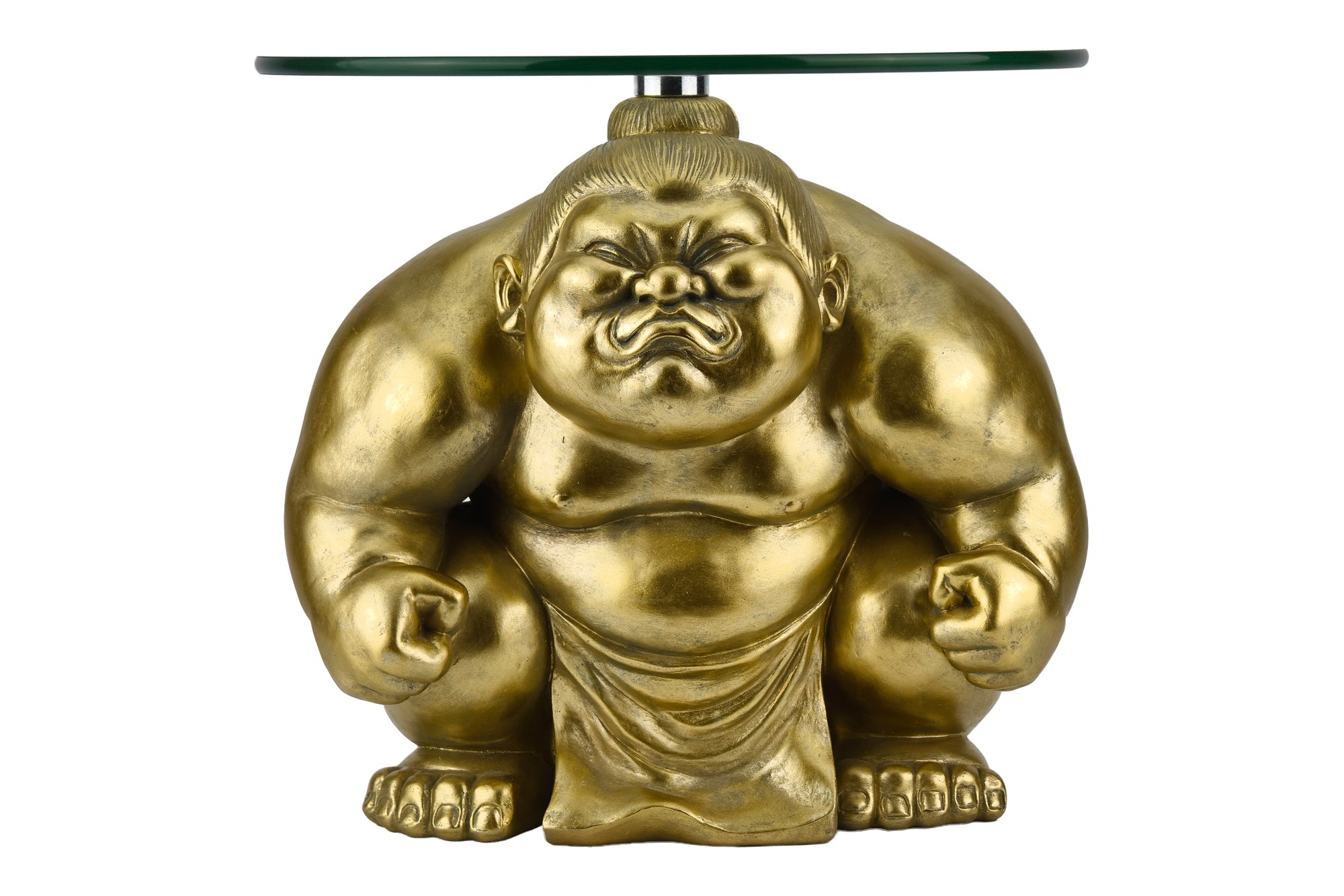 Table d’appoint ronde SUMO 30cm sculpture dorée faite main