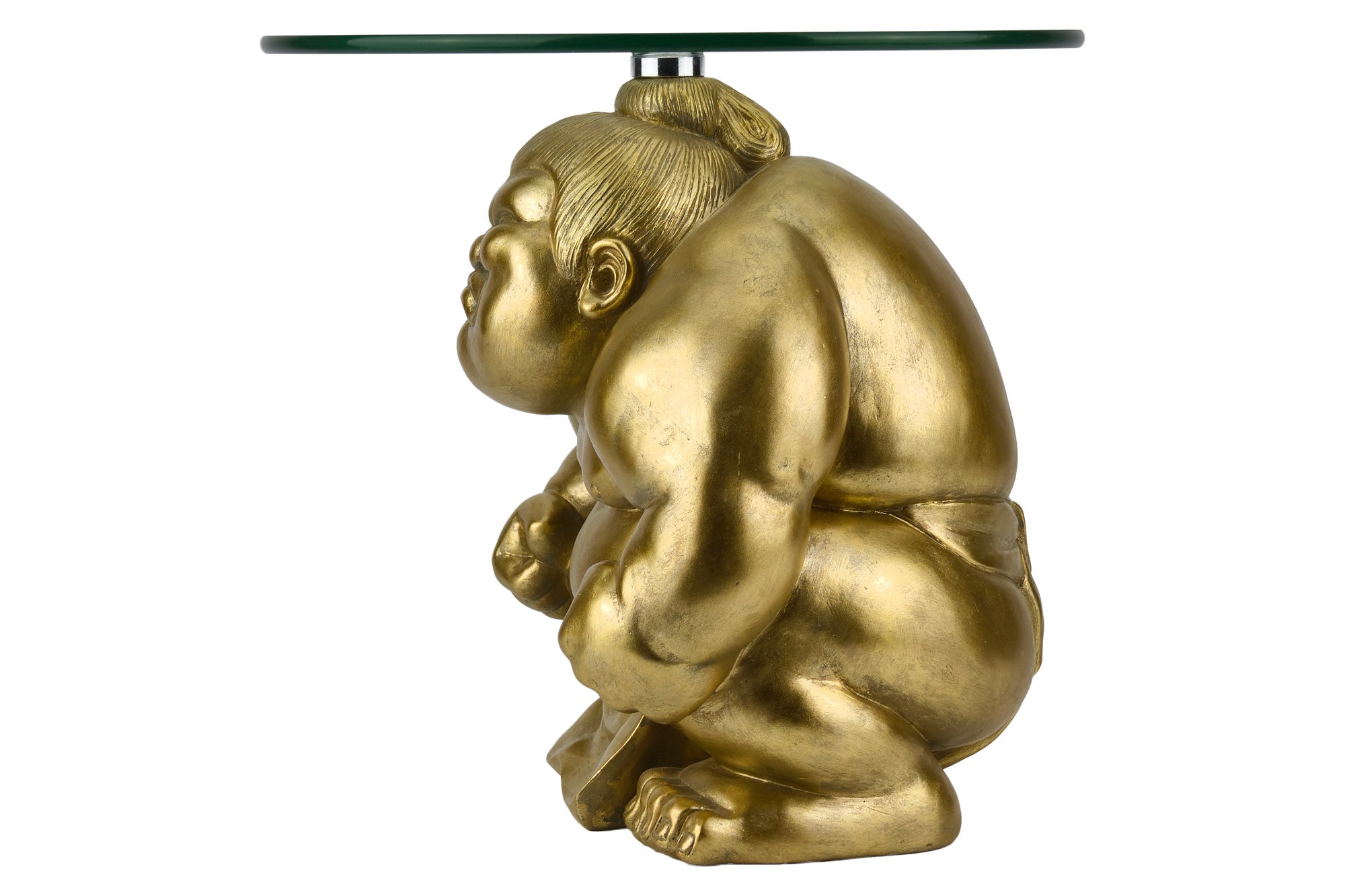 Table d’appoint ronde SUMO 30cm sculpture dorée faite main