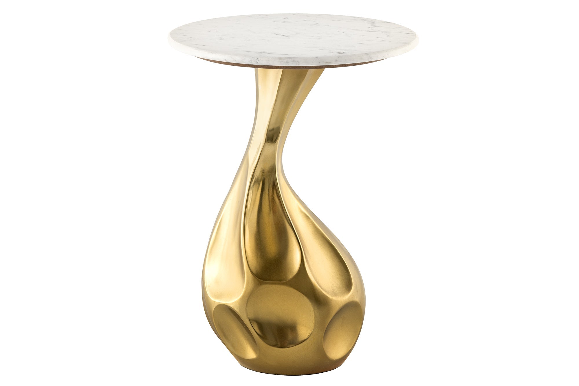 TEAR Mesa auxiliar redonda de 60 cm en oro blanco con tapa de mármol hecha a mano