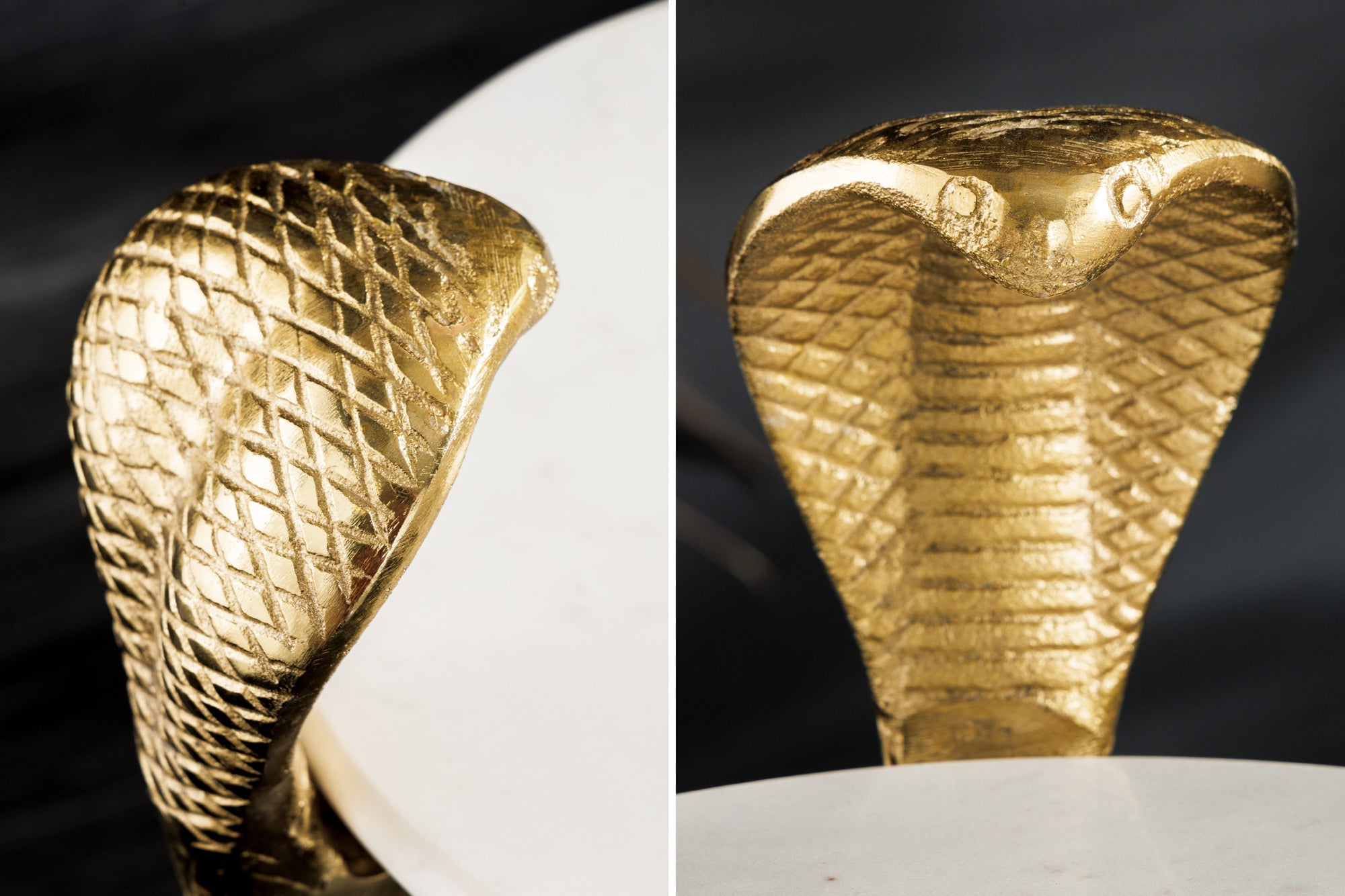 WILDLIFE COBRA Mesa auxiliar redonda de 65cm con escultura de serpiente de mármol blanco dorado hecha a mano