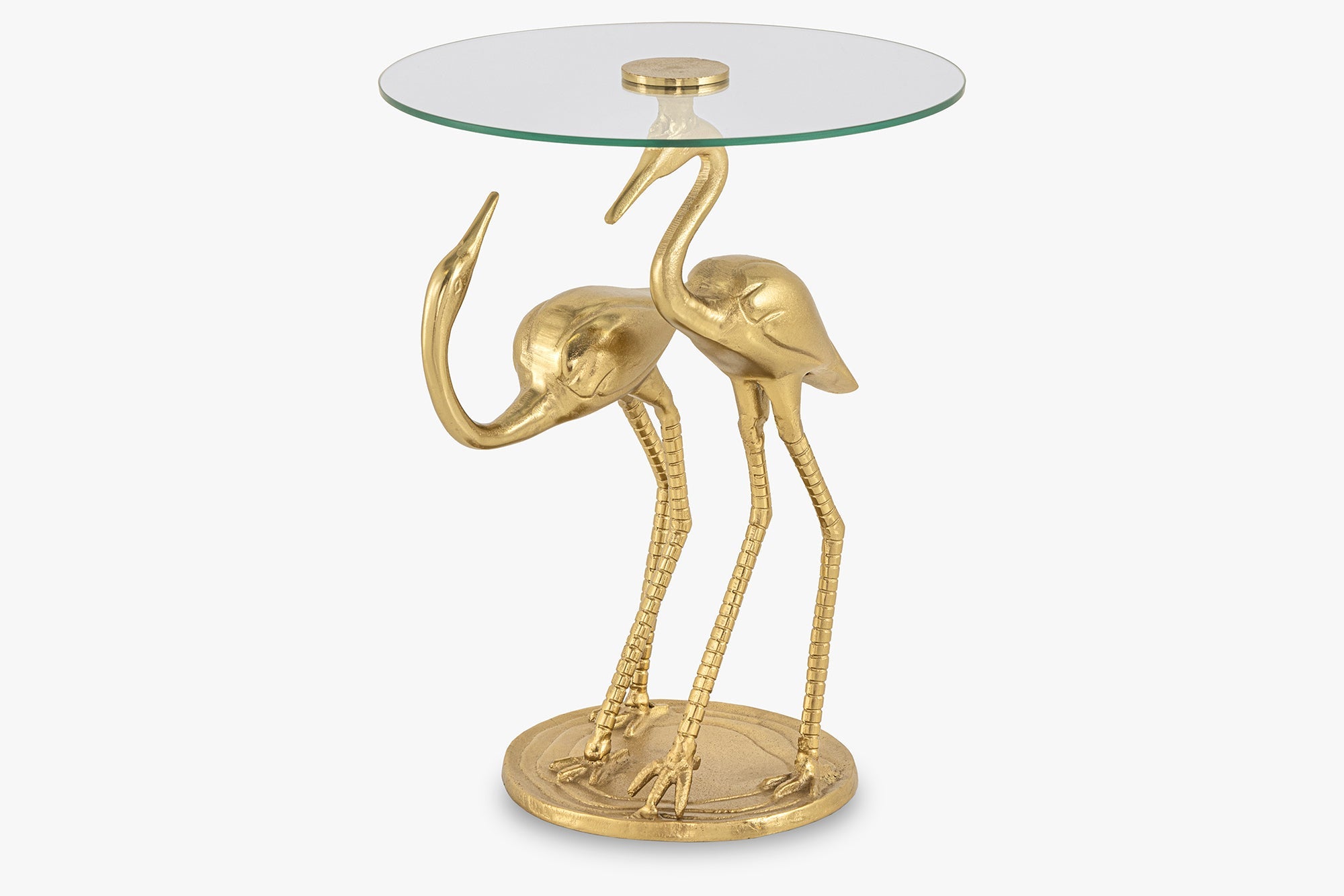 Mesa auxiliar redonda WILDLIFE CRANE 55cm escultura de grulla de cristal dorado hecha a mano