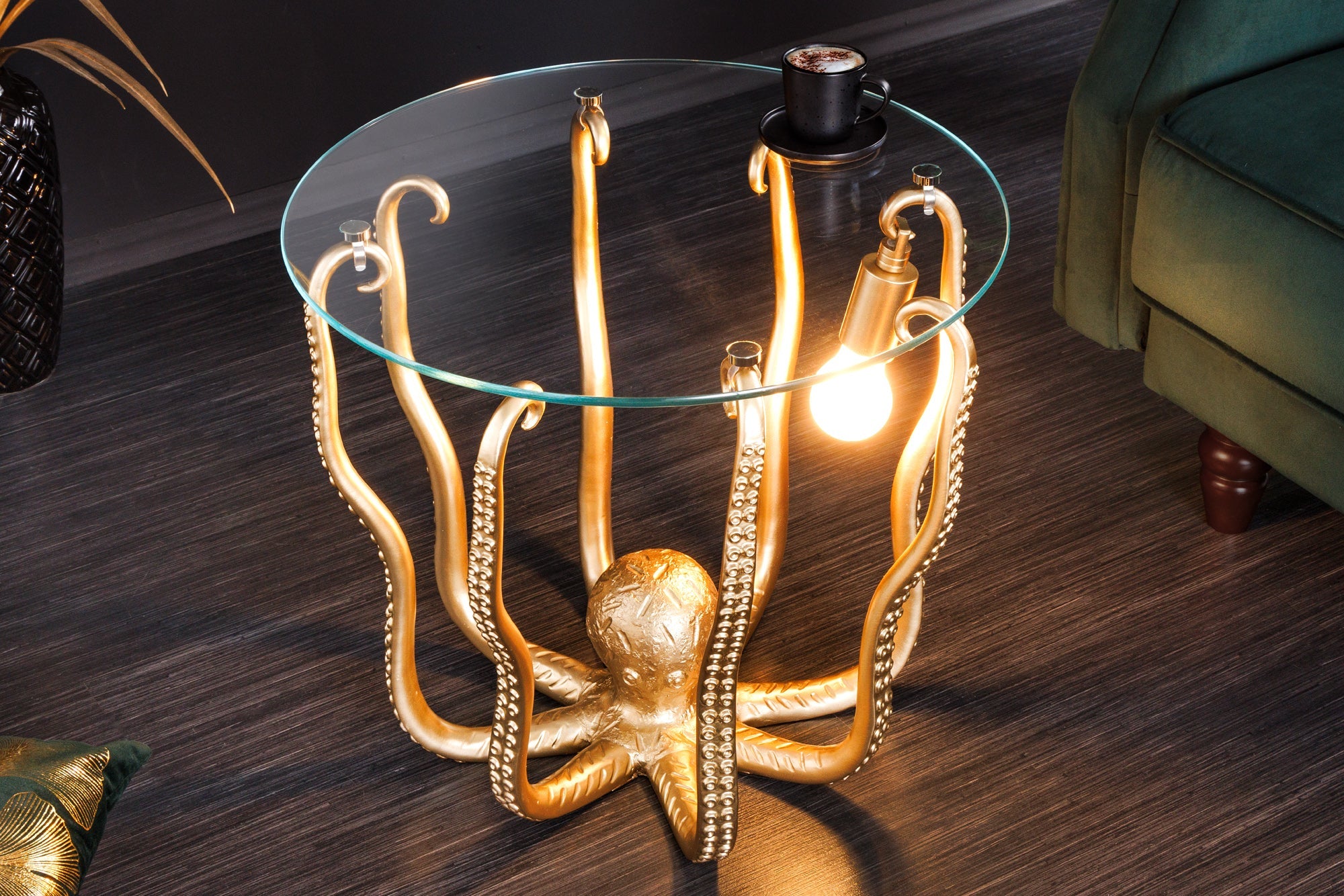 WILDLIFE OCTOPUS mesa auxiliar redonda 50cm oro escultura vidrio