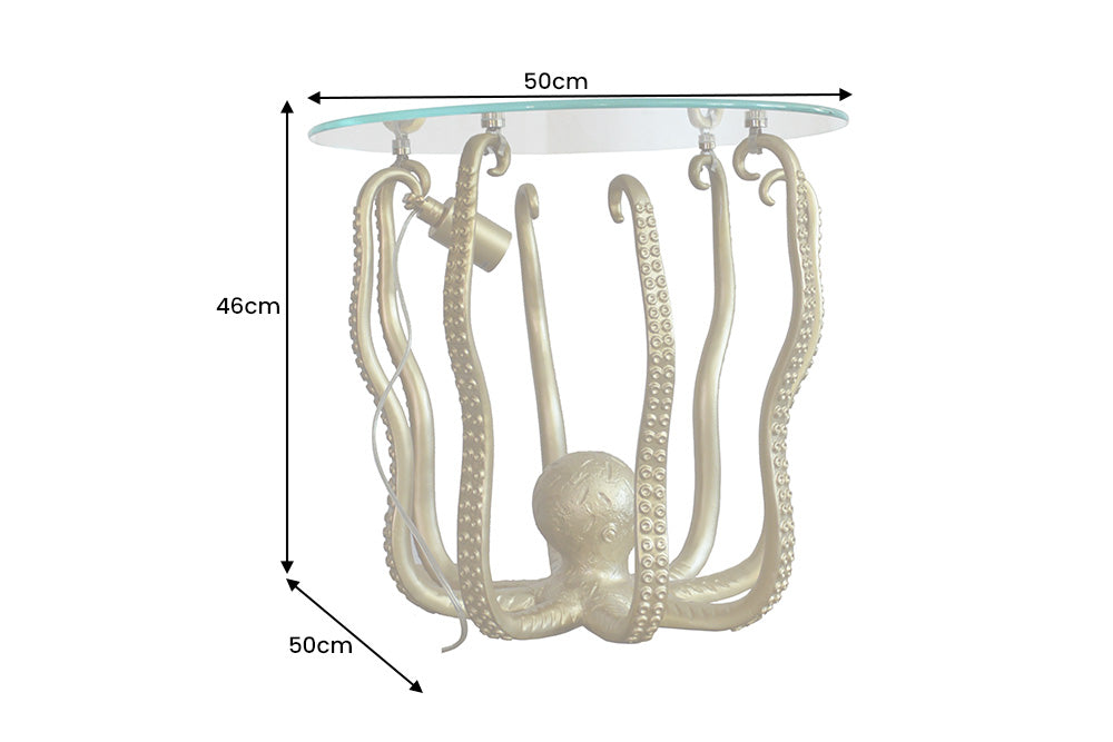 WILDLIFE OCTOPUS mesa auxiliar redonda 50cm oro escultura vidrio