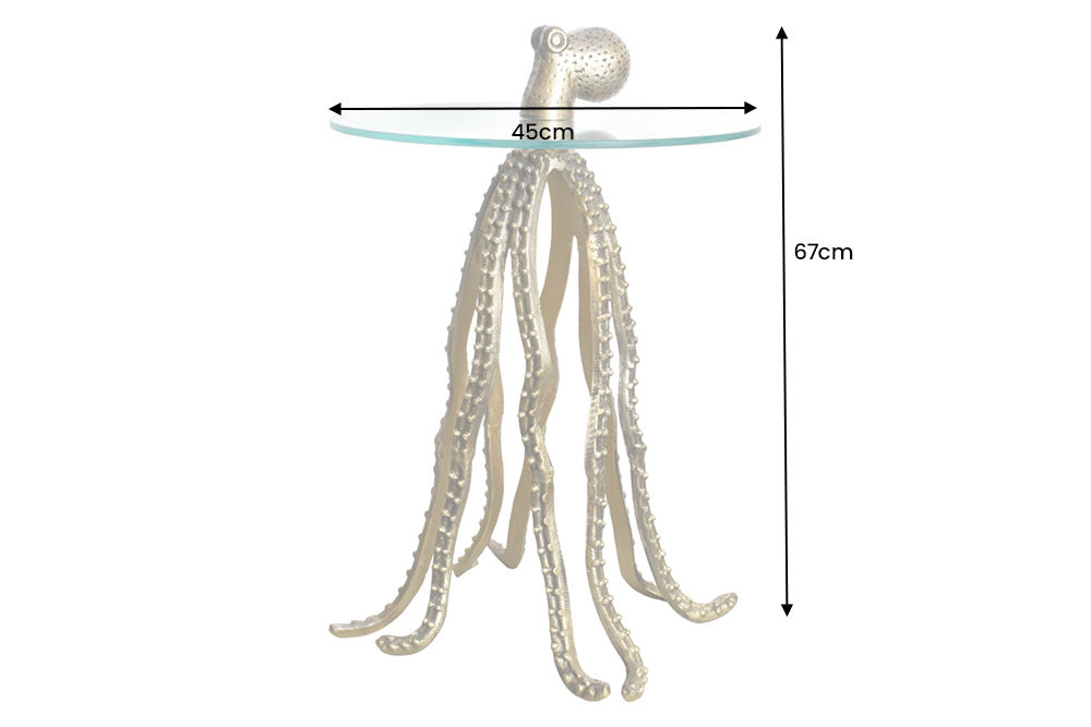 WILDLIFE OCTOPUS mesa auxiliar redonda 70cm latón metal dorado escultura de vidrio hecha a mano