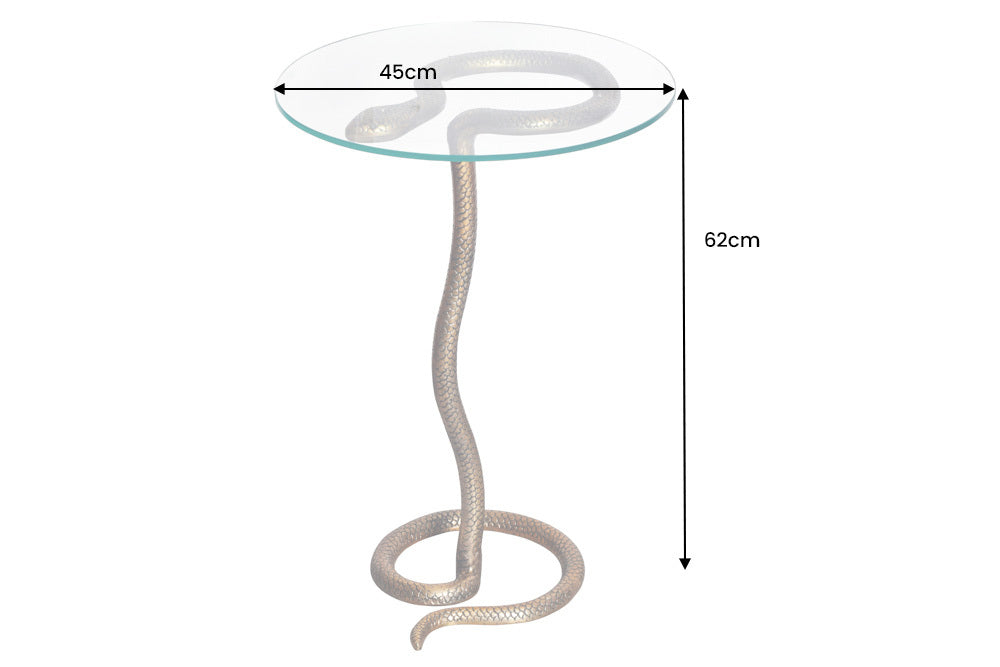 WILDLIFE SNAKE mesa auxiliar redonda 65cm cobre metal antiguo vidrio hecho a mano