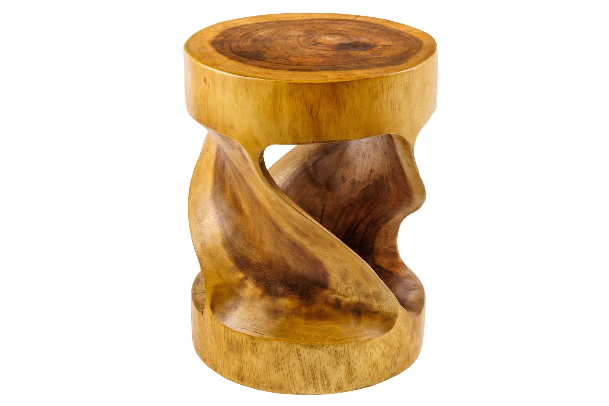 Table d'appoint sculpturale ARTE 35cm en bois de Suar naturel ronde faite à la main à Bali tabouret