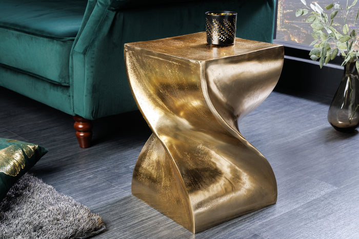 Table d'appoint sculpturale TWIST 45cm en aluminium doré tabouret fait main table de chevet
