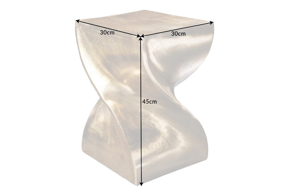 TWIST Mesa auxiliar escultórica de 45cm en aluminio dorado taburete hecho a mano mesita de noche