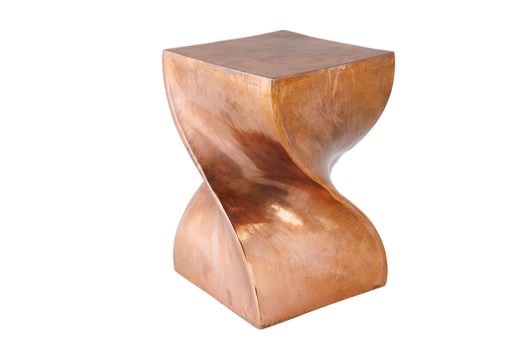 TWIST Mesa auxiliar escultural de 45 cm, fabricada a mano en metal flameado de cobre