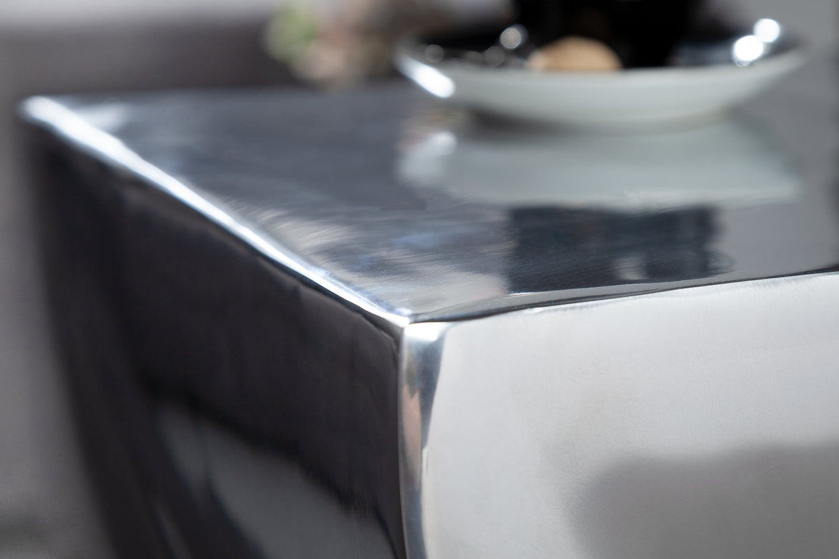 Table d’appoint sculpturale TWIST 45cm tabouret en aluminium poli argent design moderne