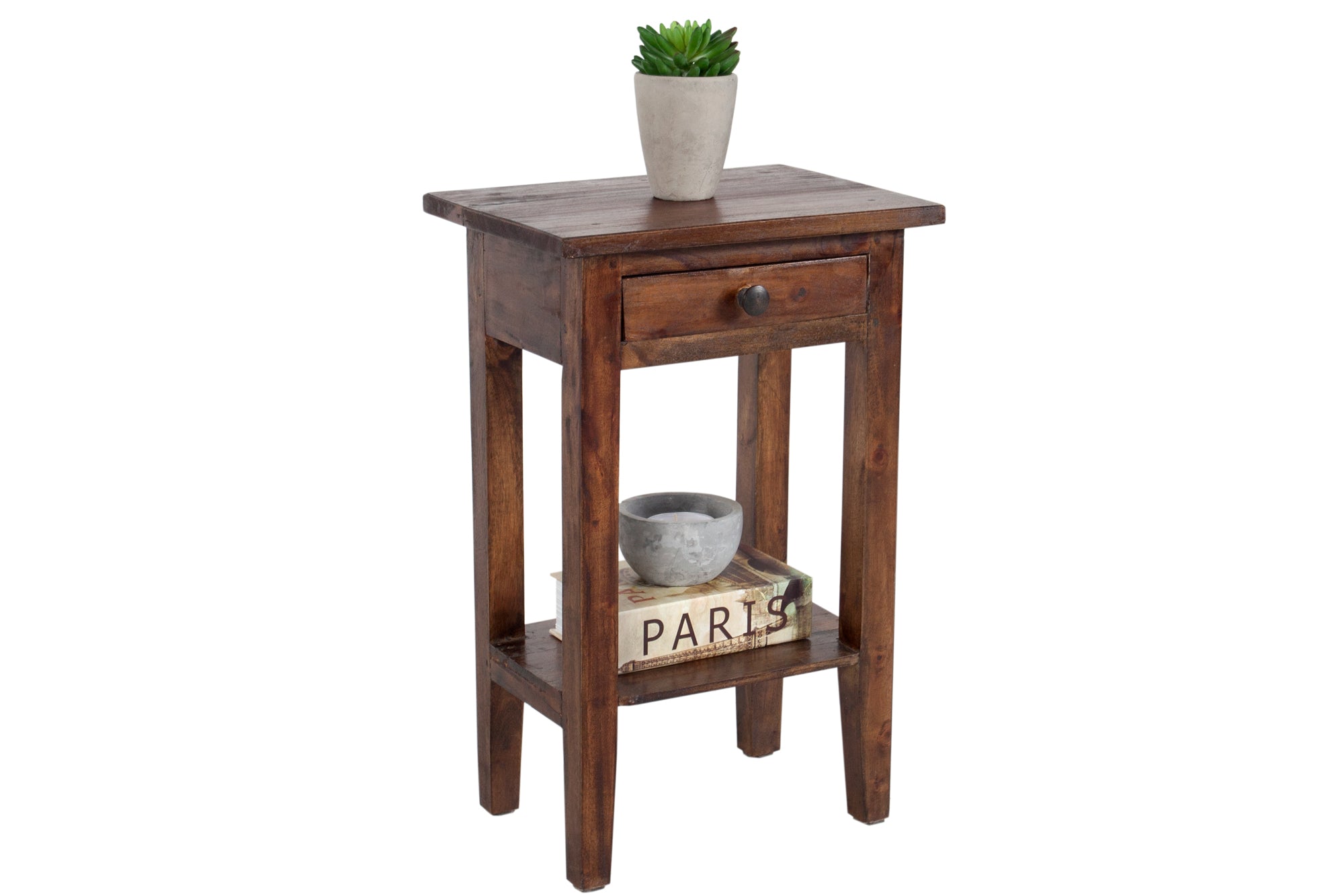 HEMINGWAY Mesa auxiliar de teléfono de caoba maciza de 55 cm en estilo shabby chic