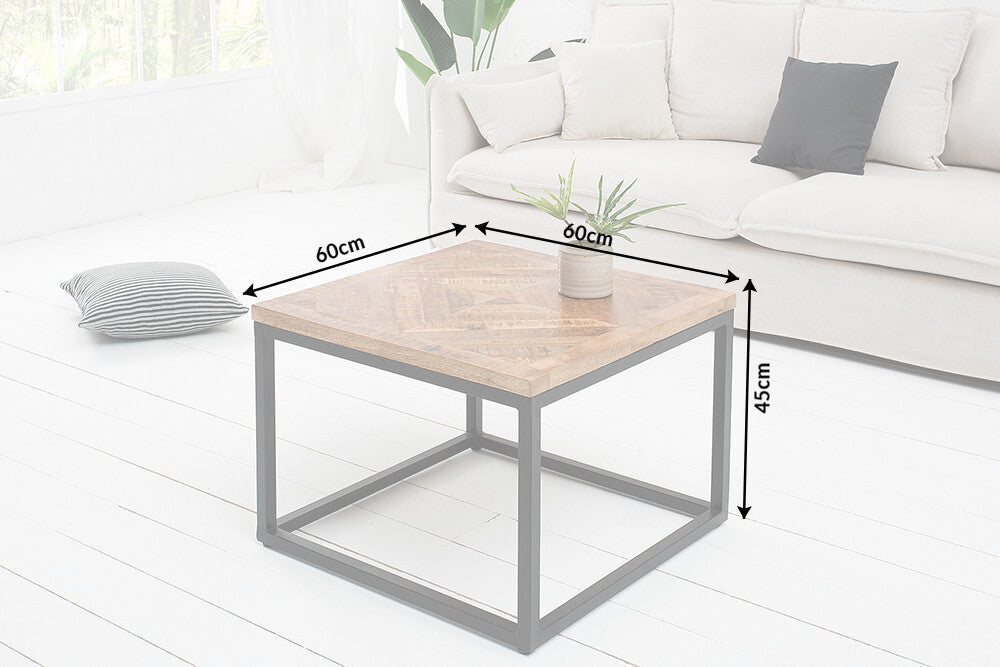 INFINITY HOME Mesa auxiliar maciza de 60cm en madera de mango, diseño industrial