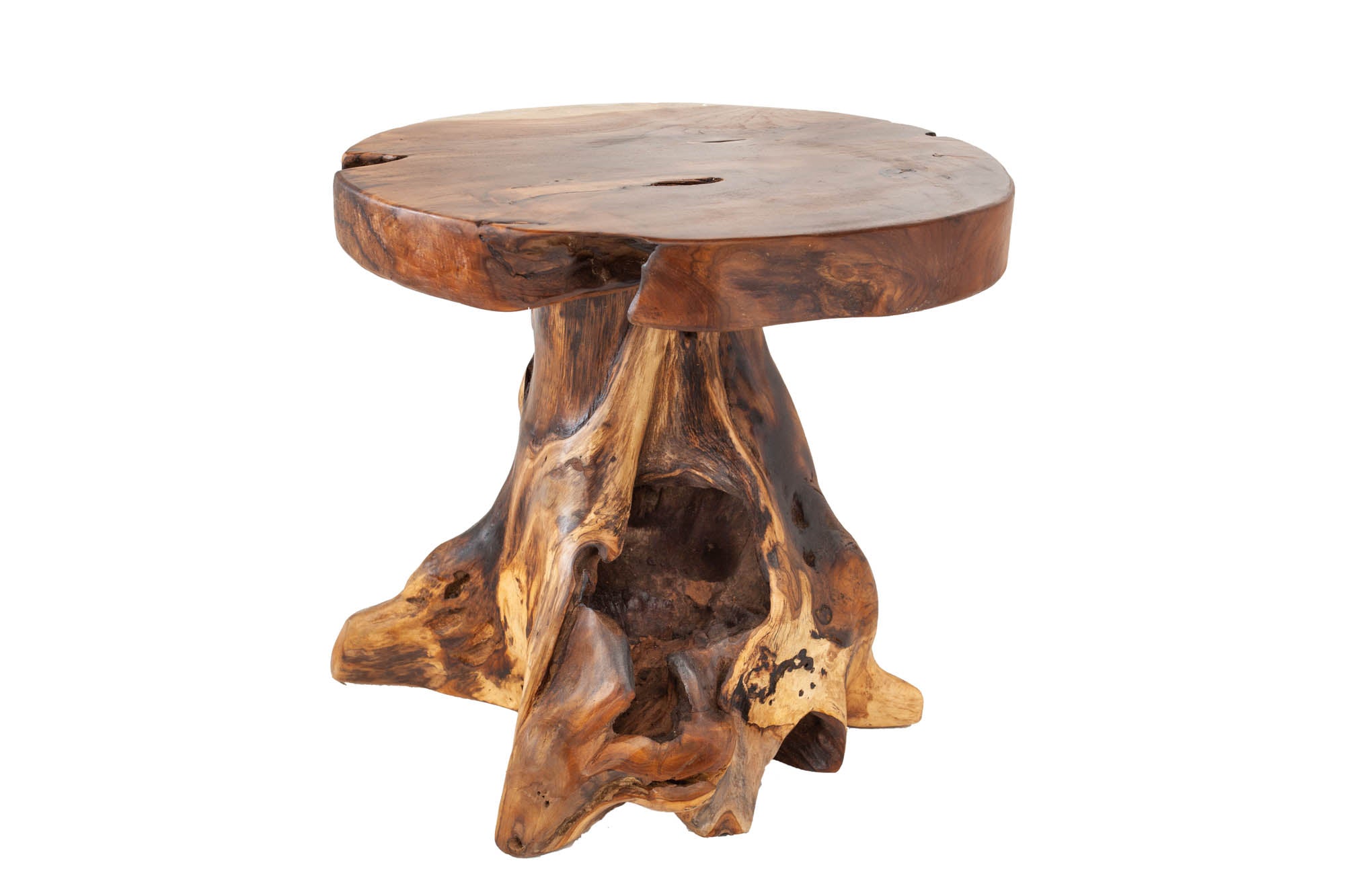 ROOT Taburete de mesa auxiliar de teca maciza de 40 cm de madera de raíz
